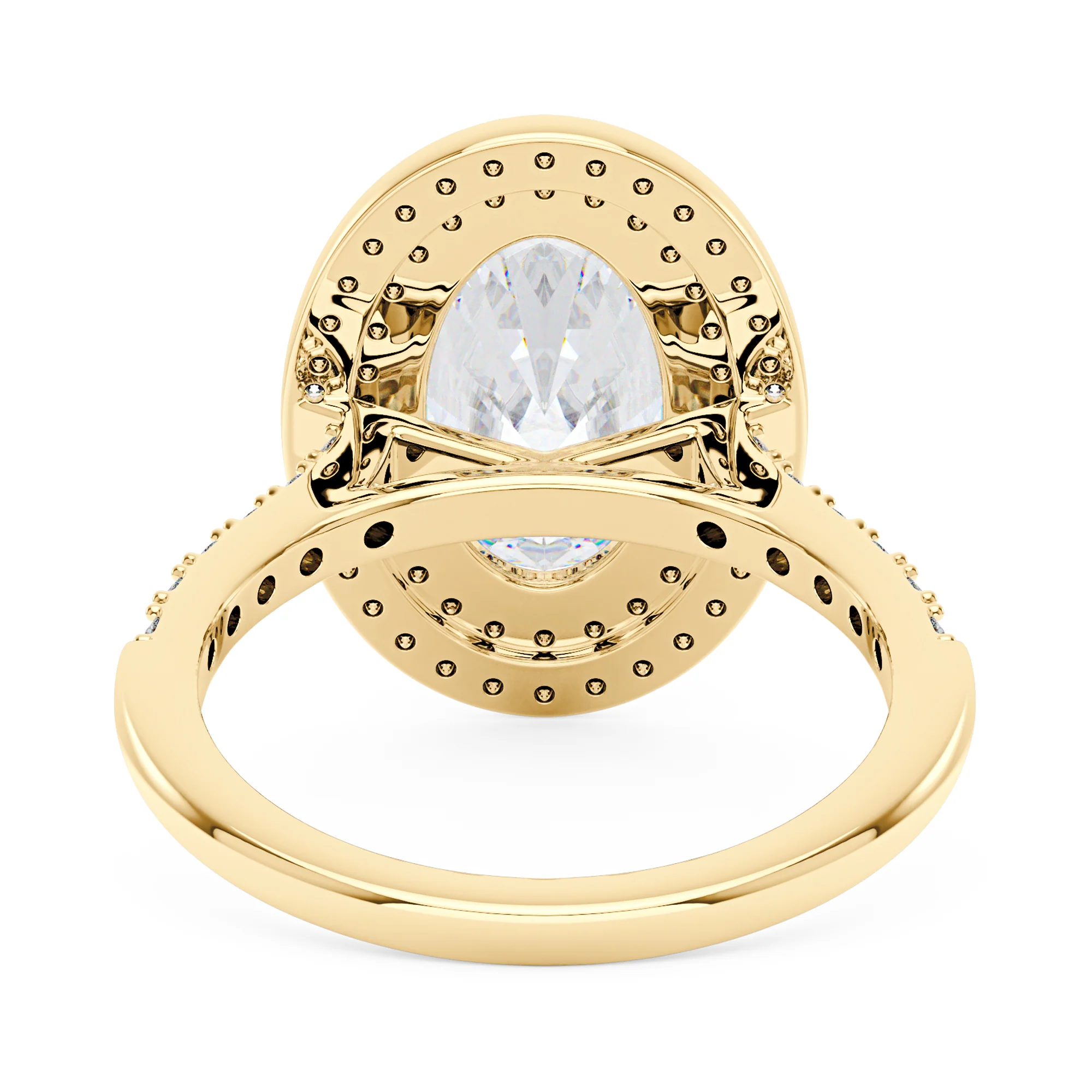 4 Carat Art Deco Oval Cut Moissanite Pavé Double Halo Ring - Image 6