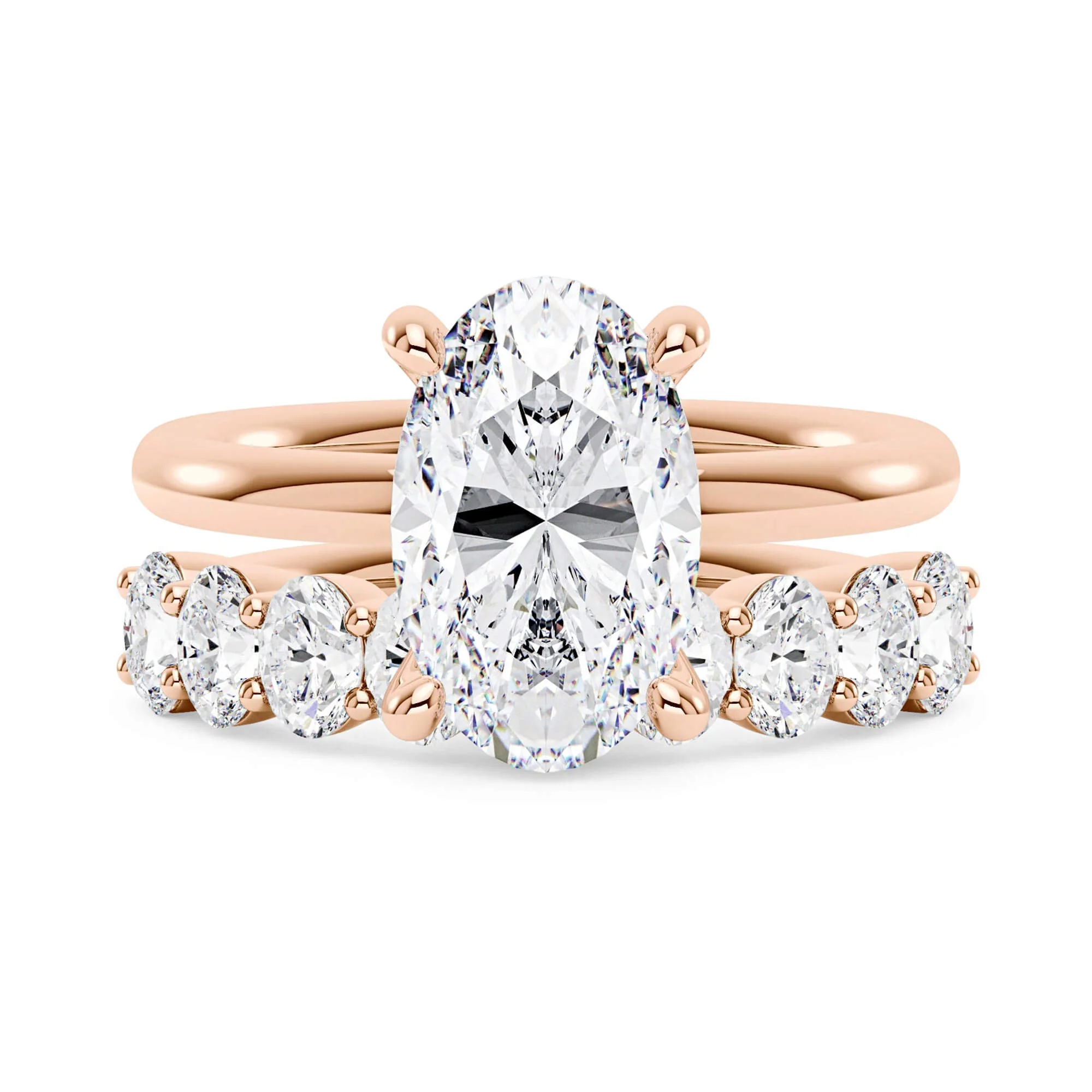 Oval Cut Moissanite Engagement Ring and Half Eternity Band Bridal Ring Set - Image 4