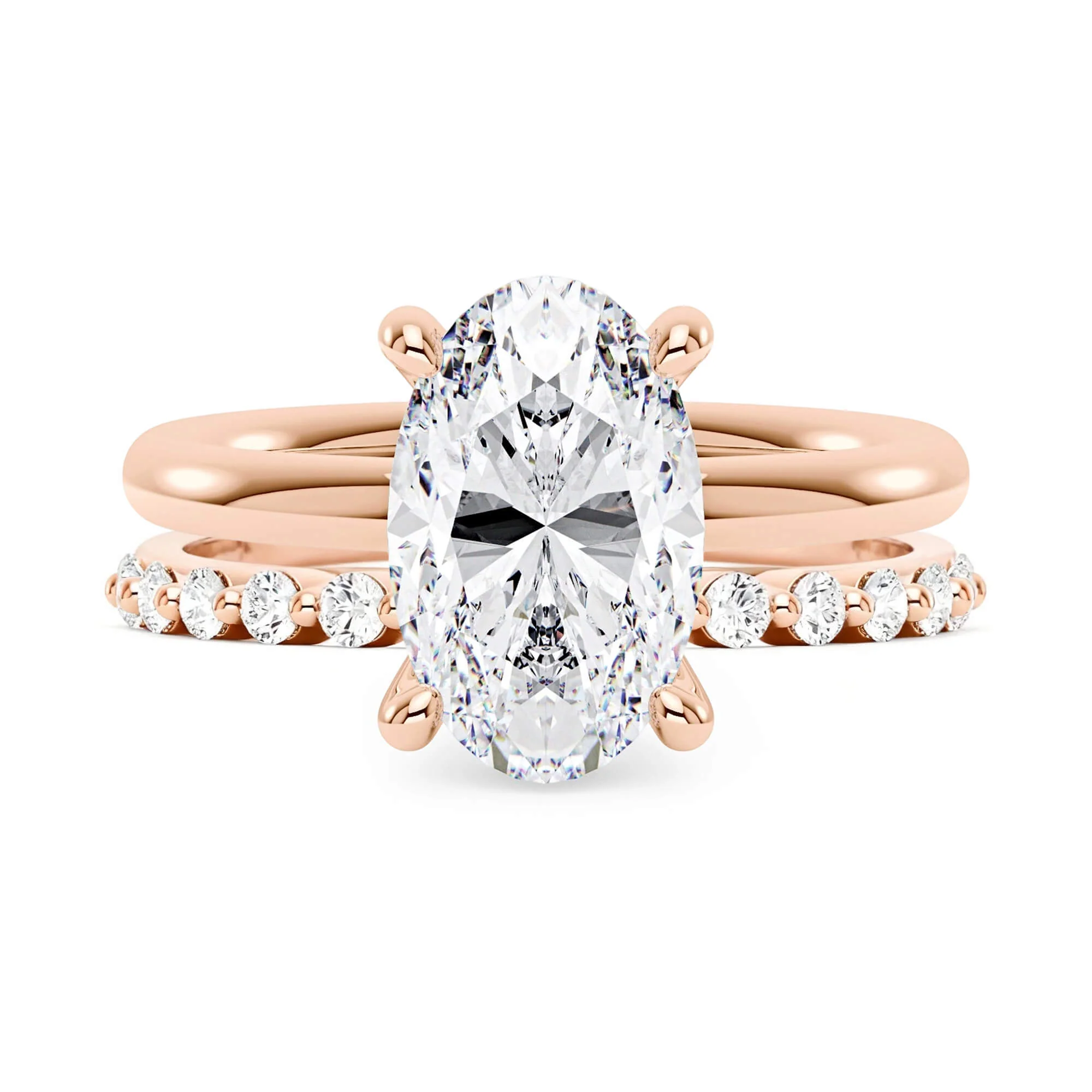 Oval Cut Moissanite Ring and Half Eternity Band Wedding Ring Set - Image 4