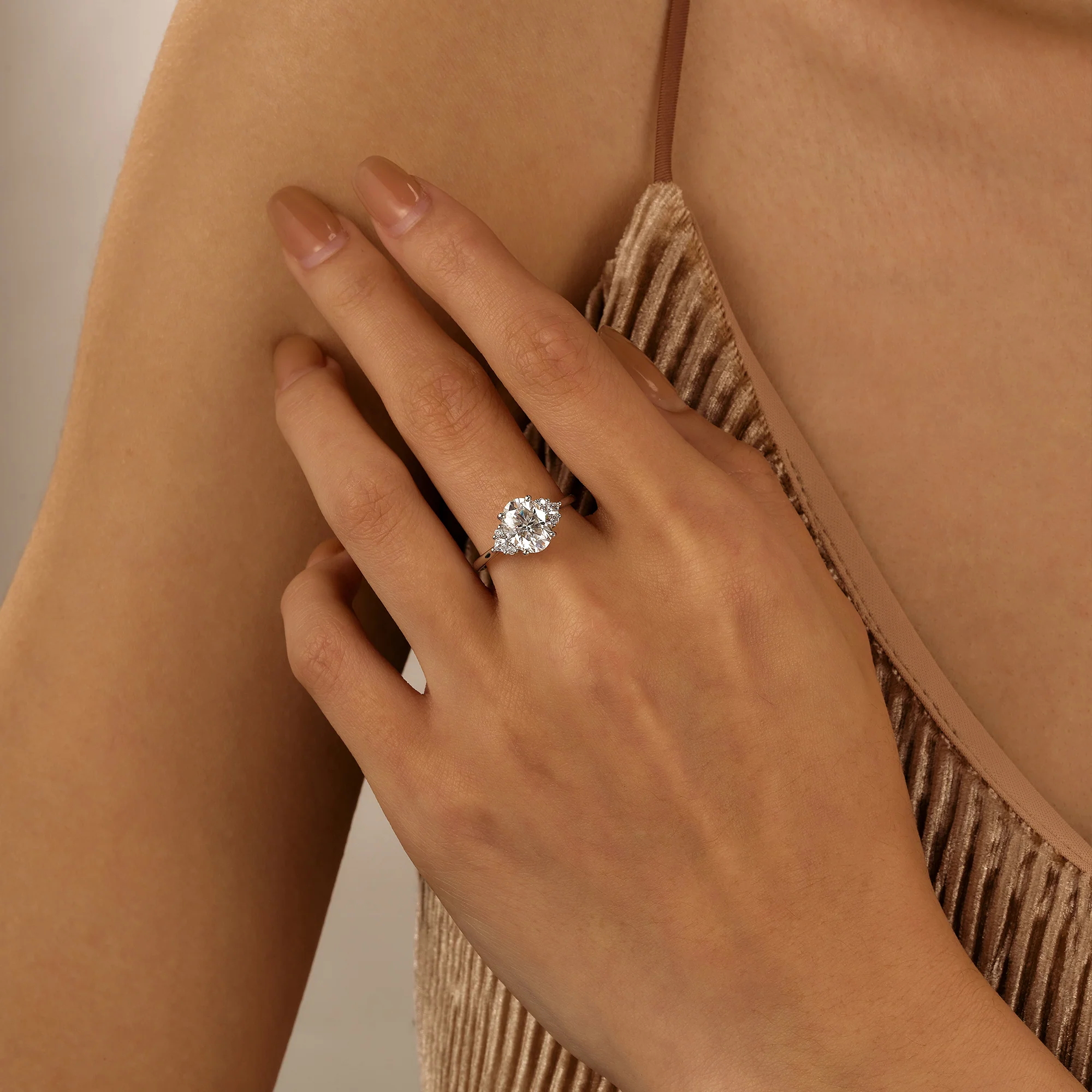 Oval Cut Moissanite Cluster Engagement Ring - Image 10