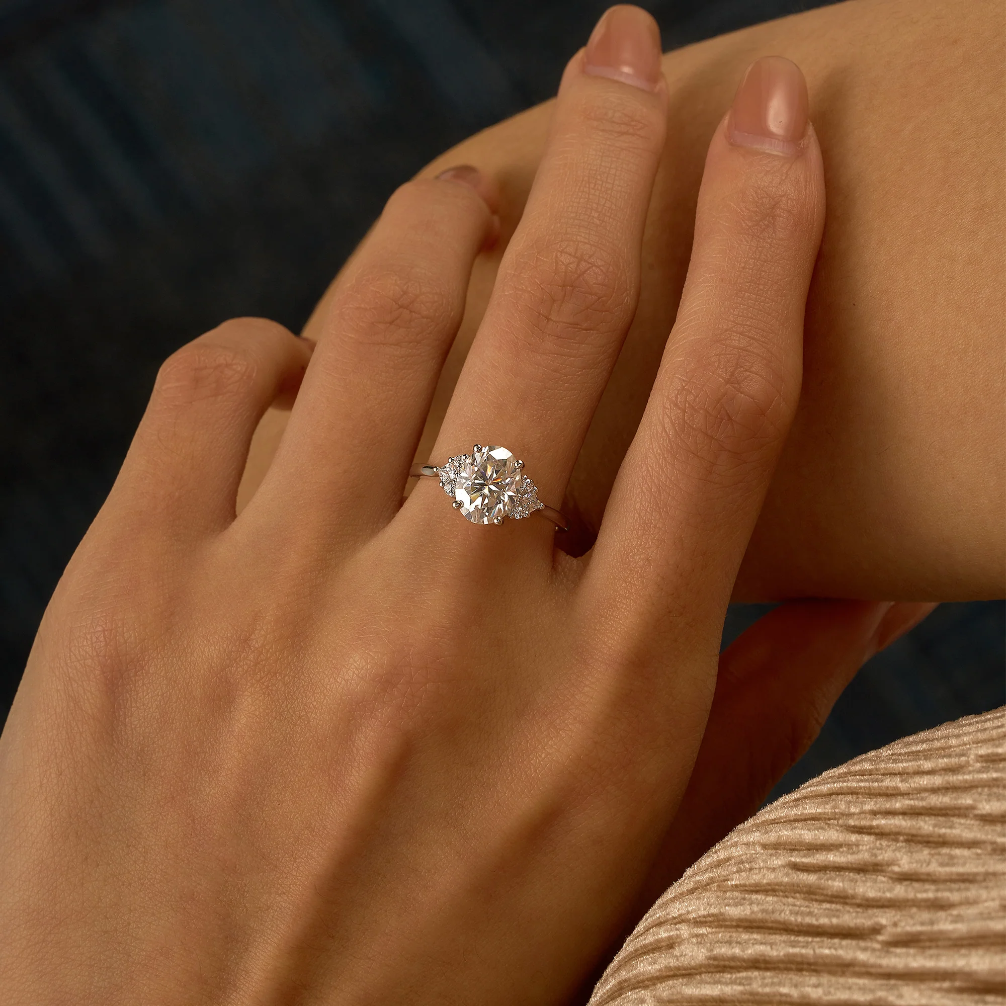 Oval Cut Moissanite Cluster Engagement Ring - Image 13