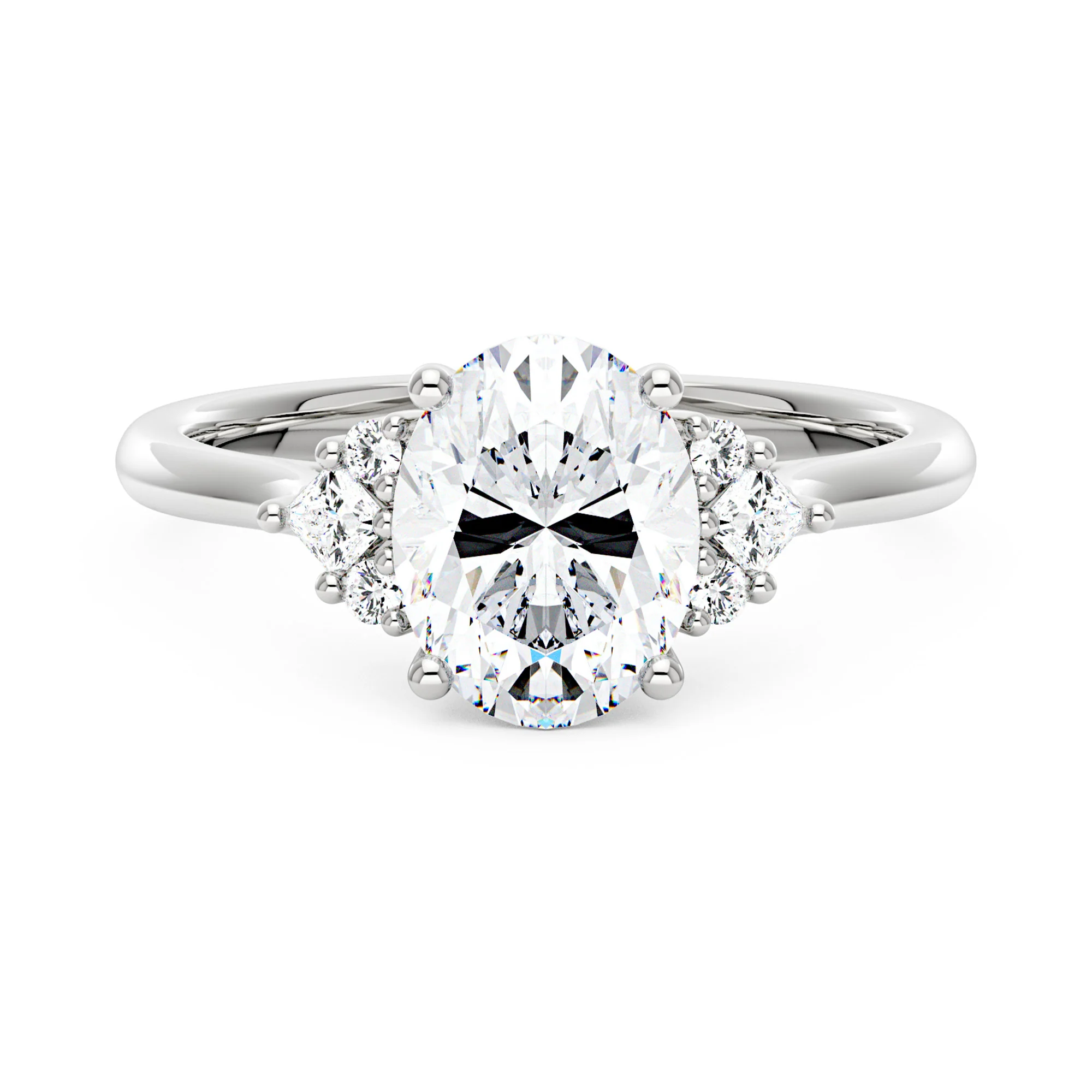 Oval Cut Moissanite Cluster Engagement Ring - Image 4