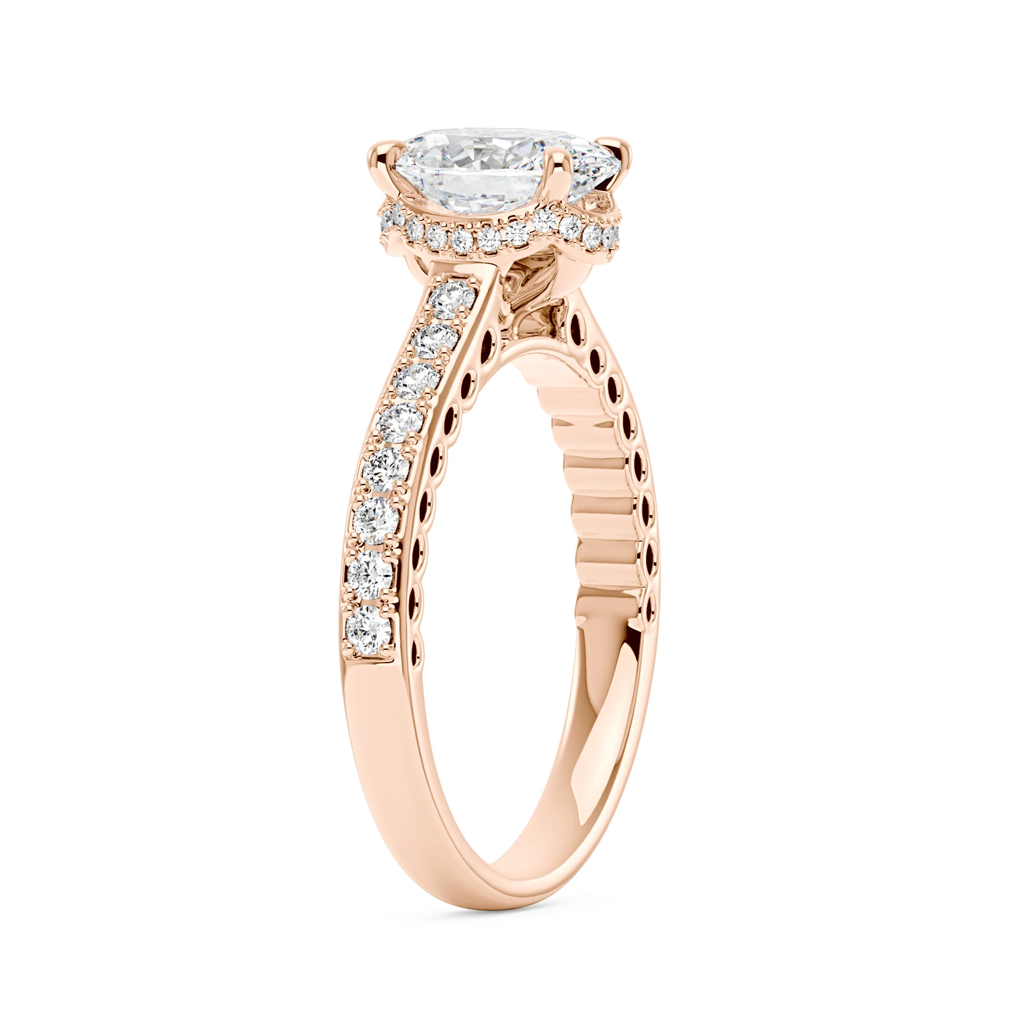 Oval Cut Moissanite Ring with Pavé Band - Image 8