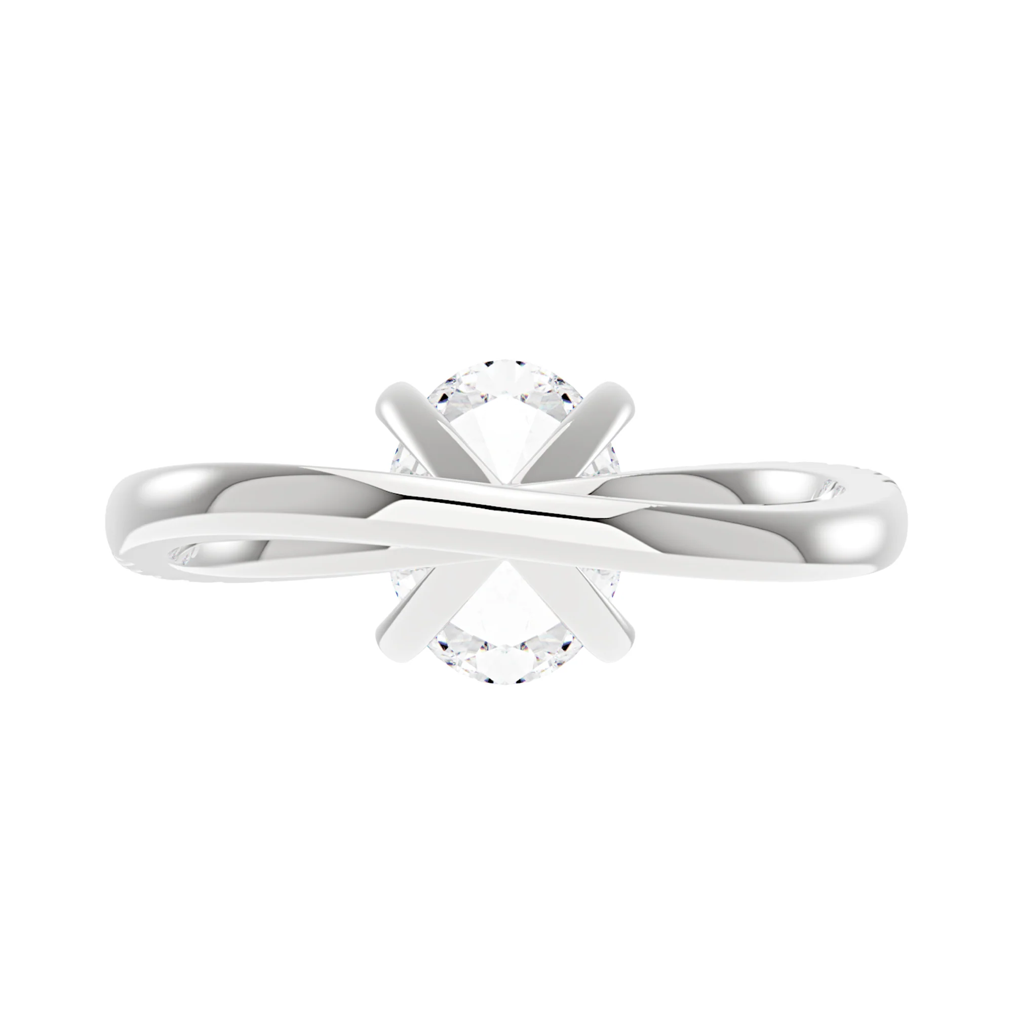 Oval Cut Moissanite Ring with Half Pavé Wave Band - Image 3
