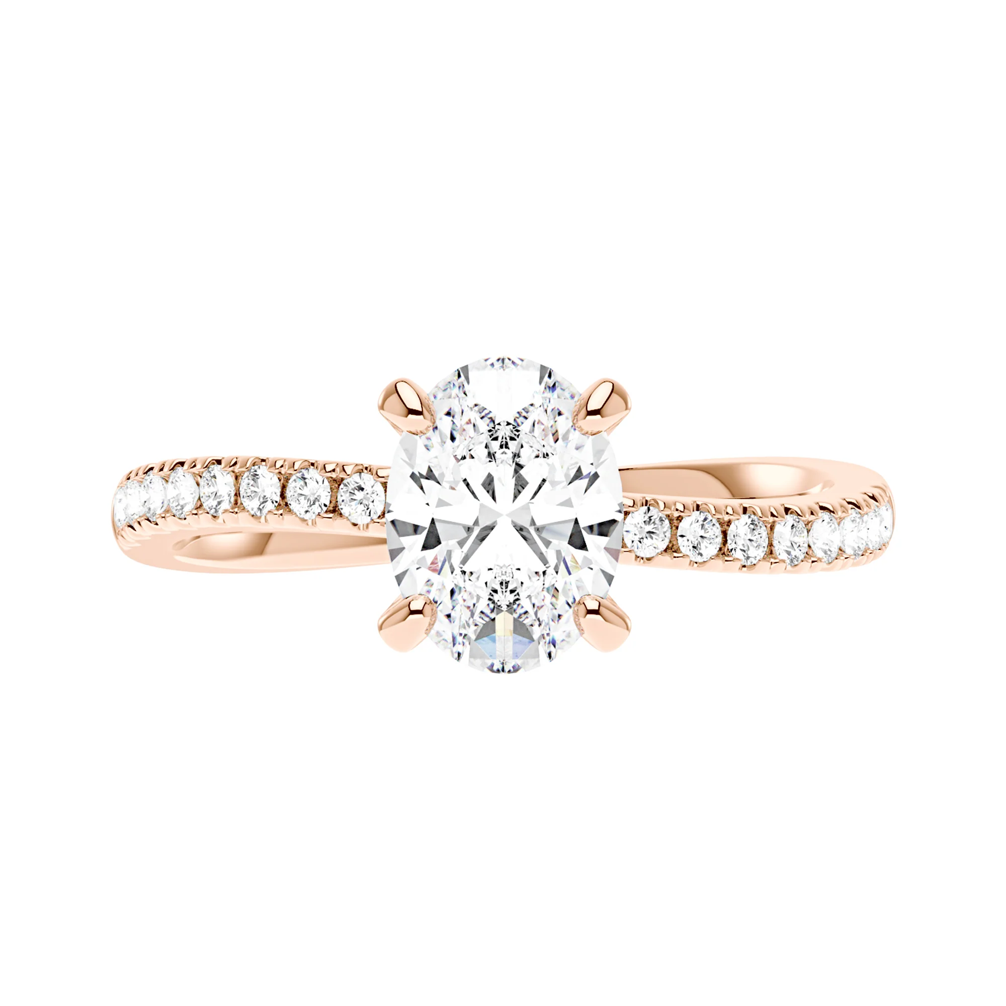 Oval Cut Moissanite Ring with Half Pavé Wave Band - Image 7