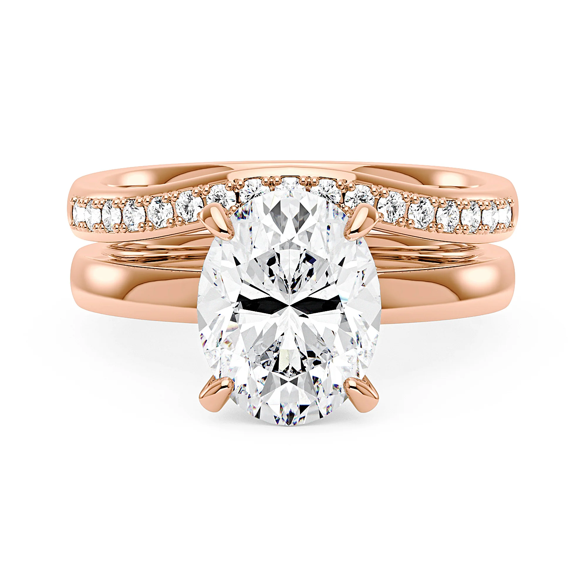 Oval Cut Moissanite Solitaire Engagement Ring and Curved Wedding Band Set - Image 8