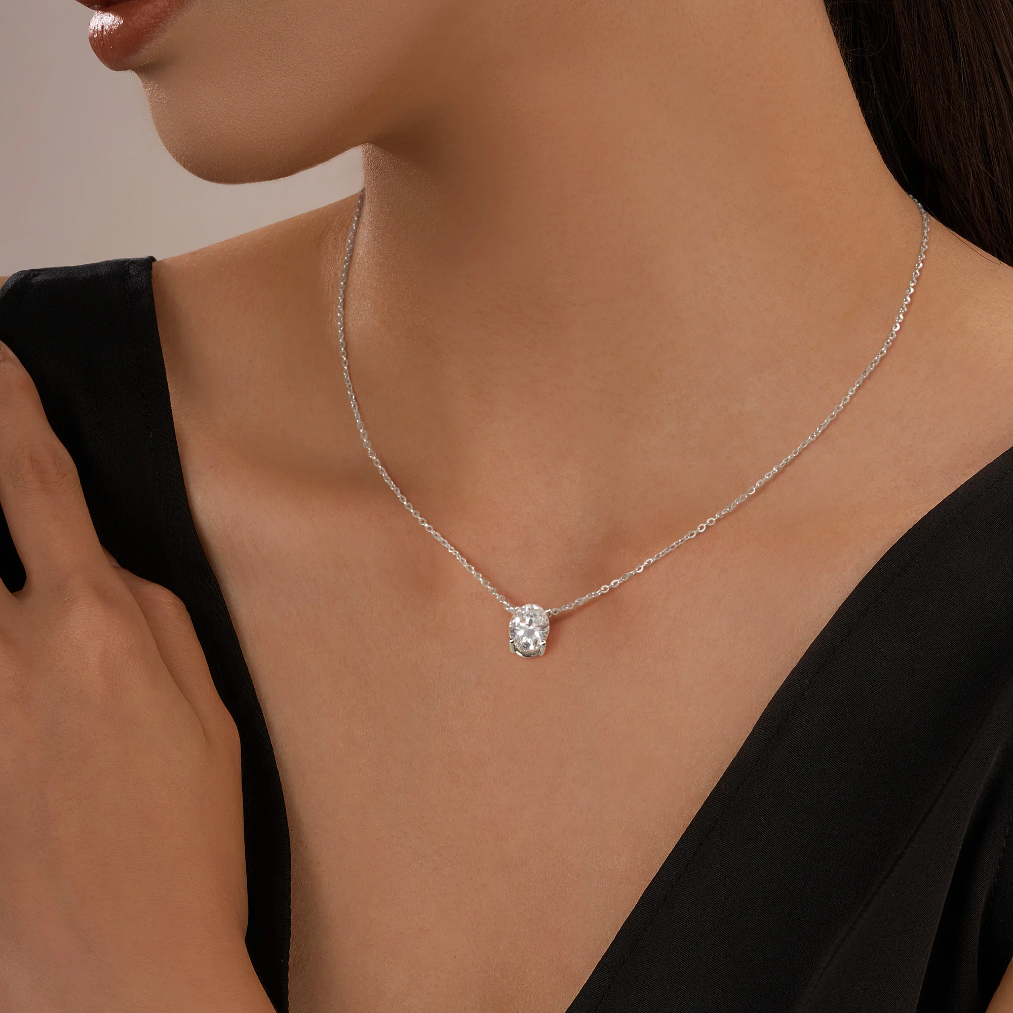 Oval Cut Moissanite Solitaire Pendant Necklace - Image 4
