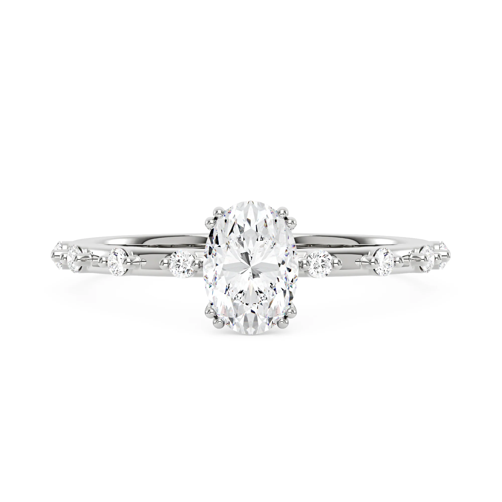 Oval Cut Moissanite Ring with Accented Stones