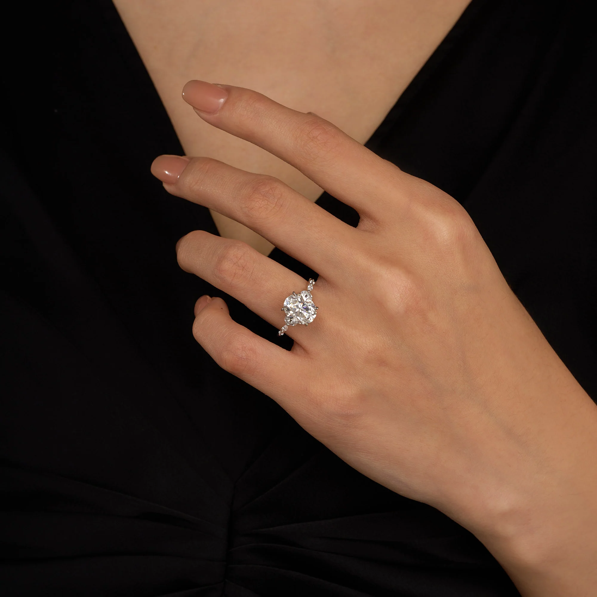 Oval Moissanite Accented Band Engagement Ring - Image 10