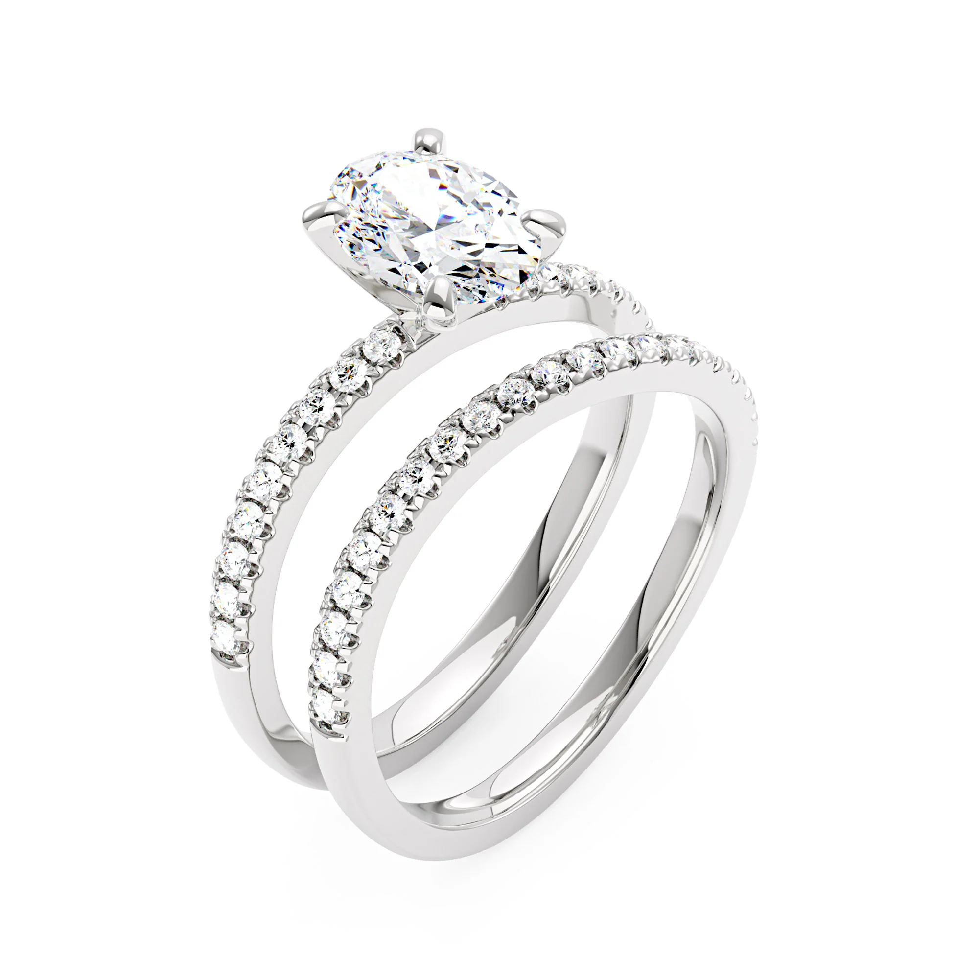 Oval Moissanite Curved Band Engagement and Wedding Ring Set - Image 3