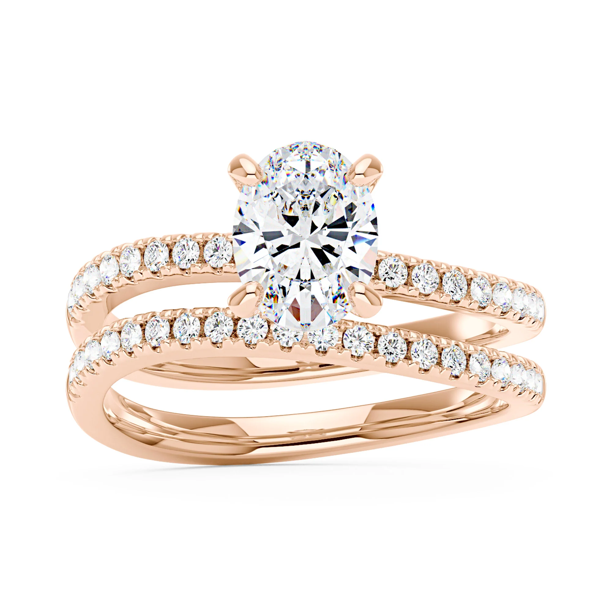 Oval Moissanite Curved Band Engagement and Wedding Ring Set - Image 7