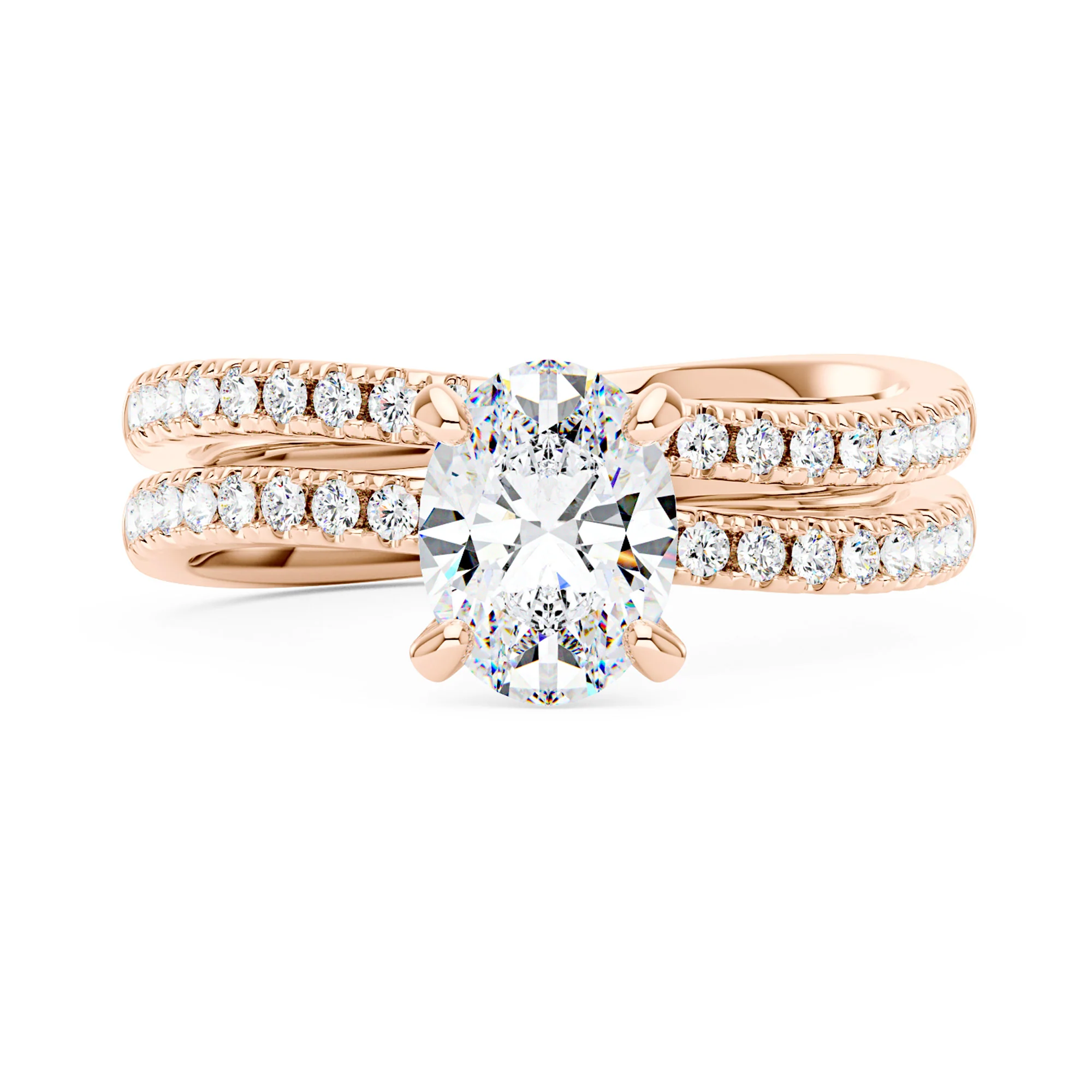 Oval Moissanite Curved Band Engagement and Wedding Ring Set - Image 8