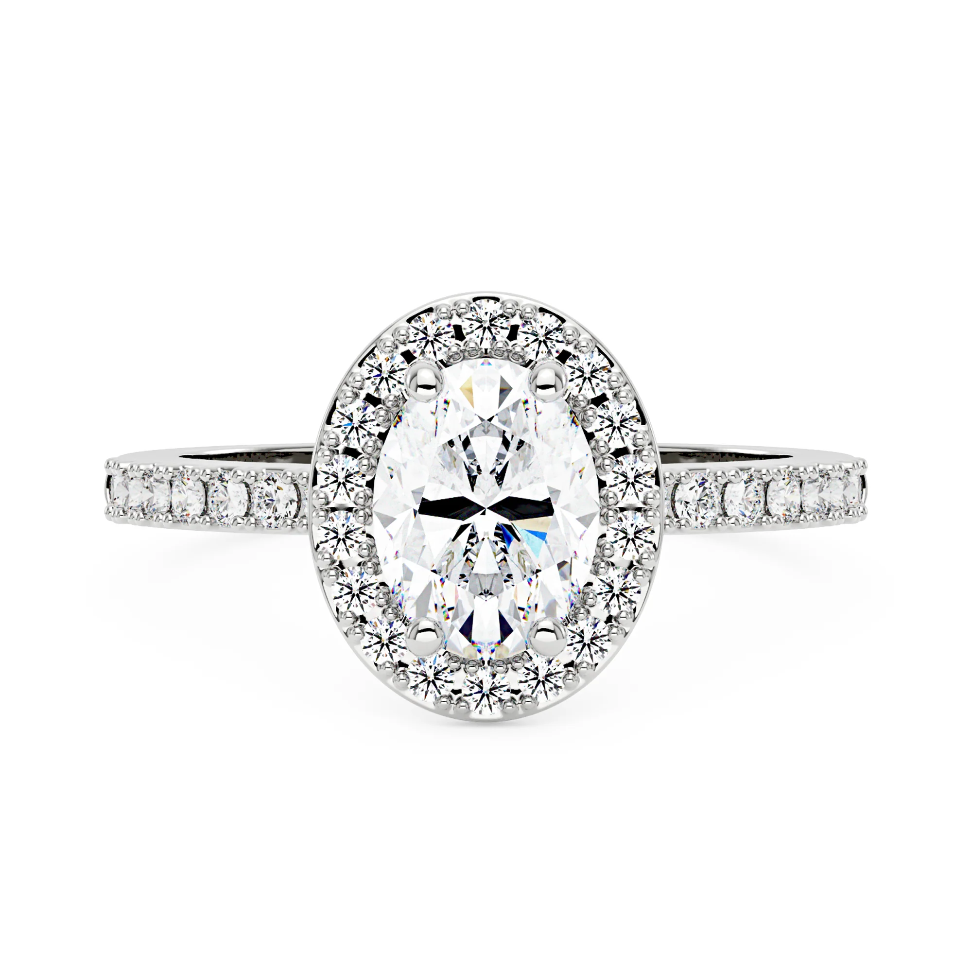 Oval Moissanite Halo Pave Band Ring