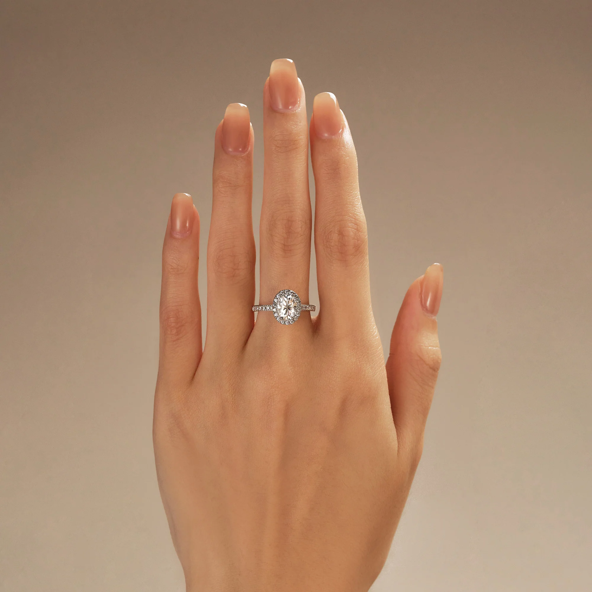 Oval Moissanite Halo Pave Band Ring - Image 10