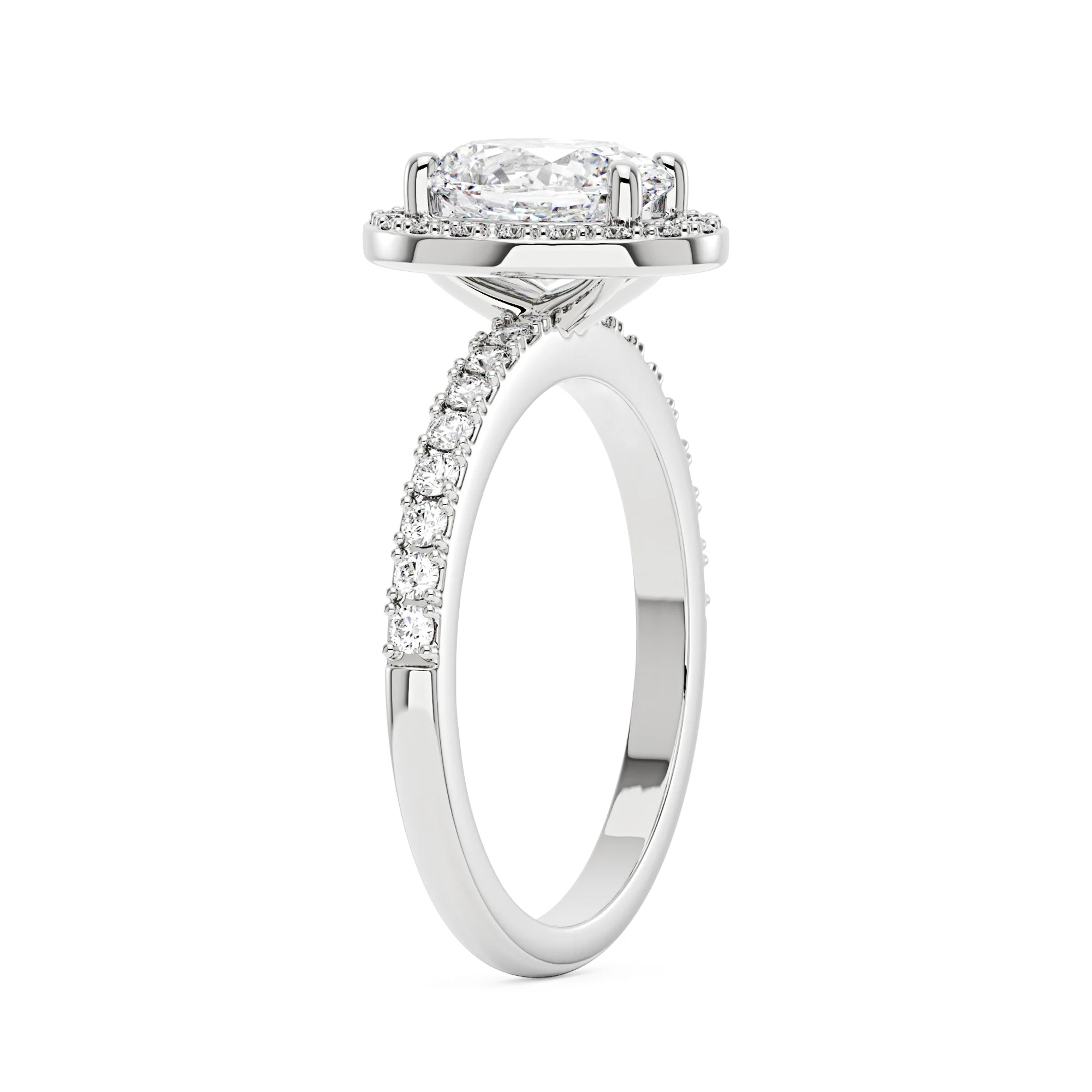 Oval Moissanite Halo Pave Band Ring - Image 2