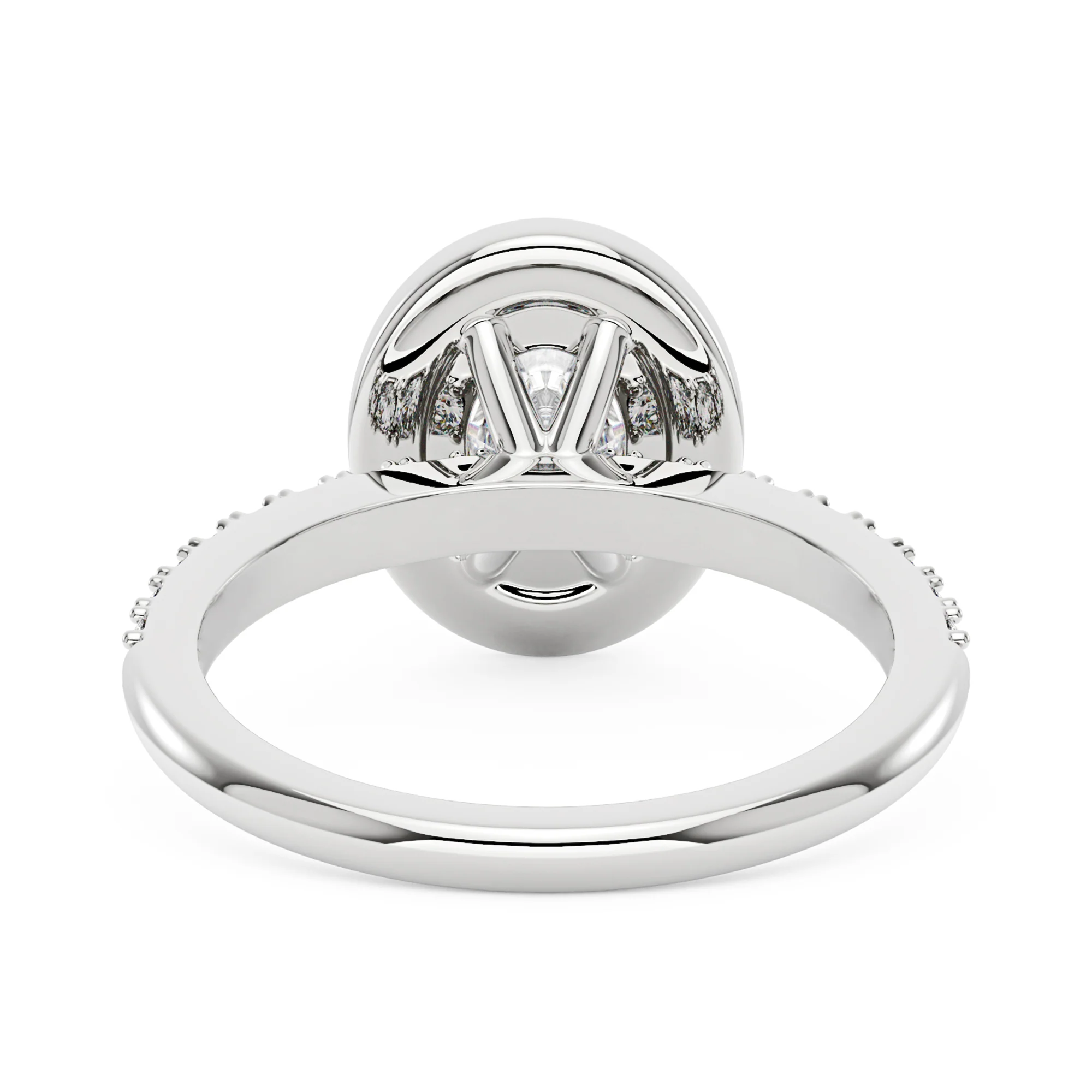 Oval Moissanite Halo Pave Band Ring - Image 3
