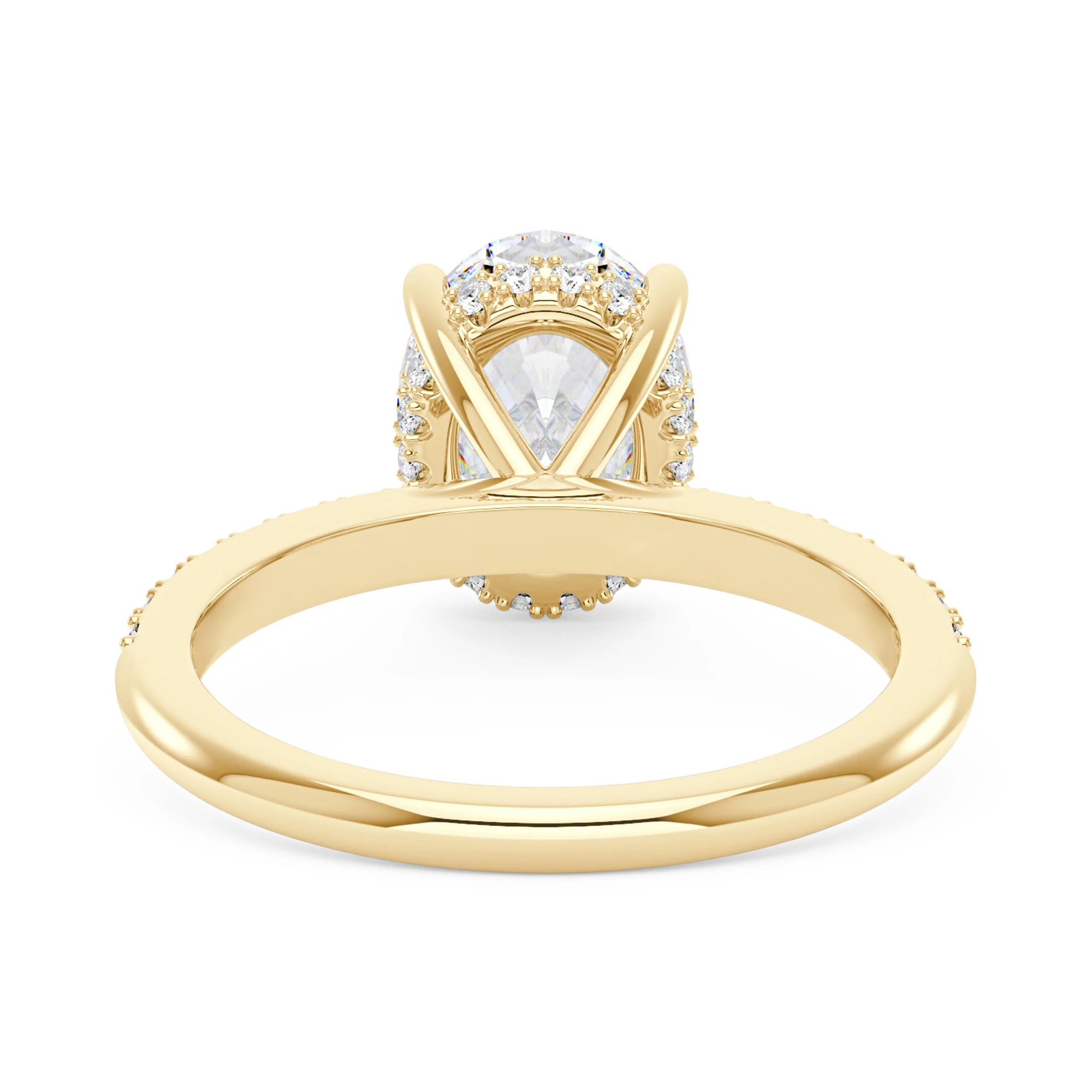 Oval Moissanite Hidden Halo Engagement Ring with Pavé Band - Image 3