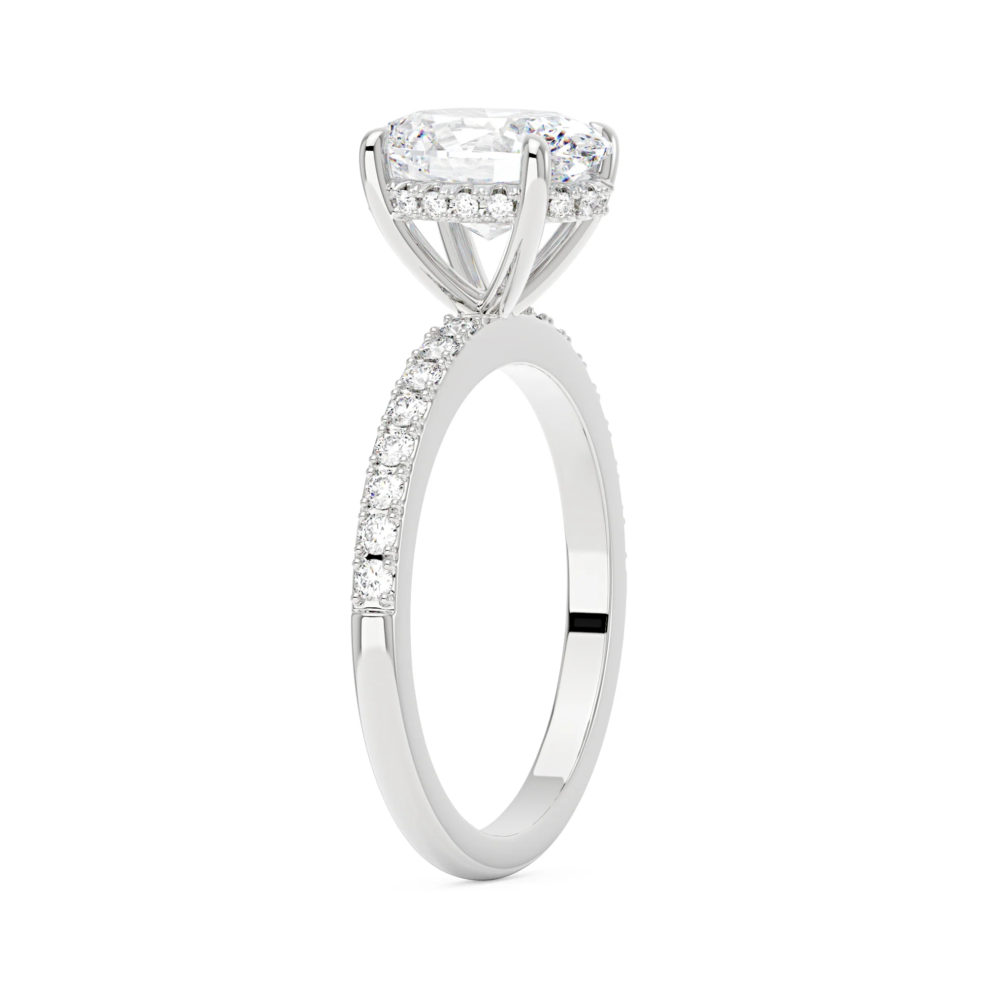 Oval Moissanite Hidden Halo Engagement Ring with Pavé Band - Image 5