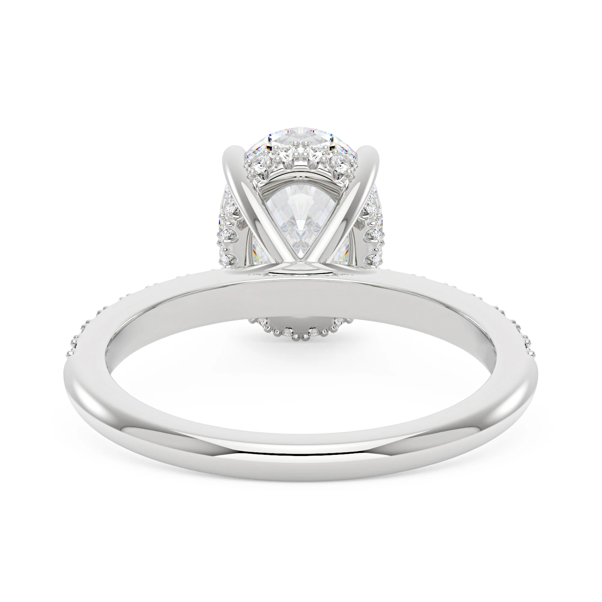 Oval Moissanite Hidden Halo Engagement Ring with Pavé Band - Image 6