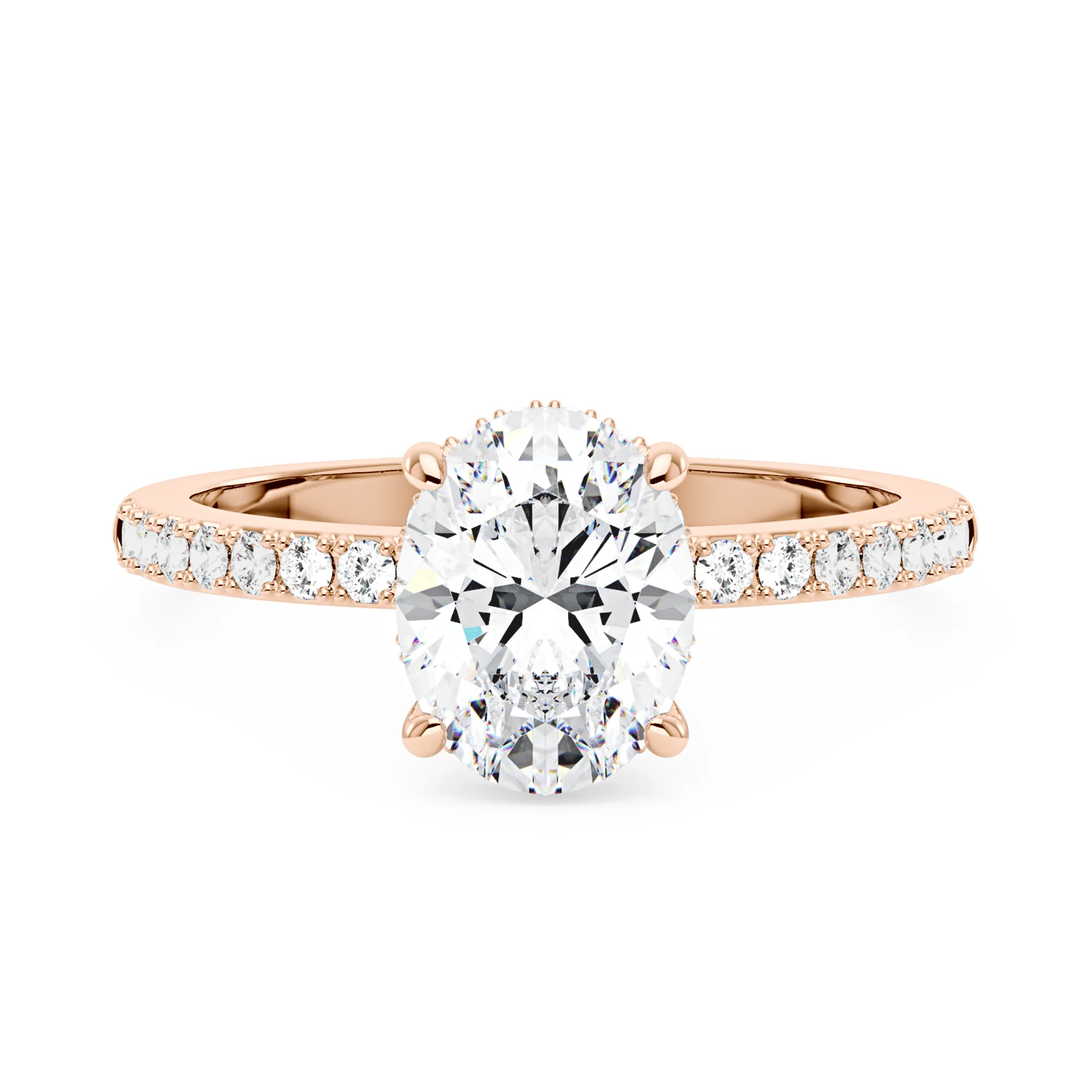Oval Moissanite Hidden Halo Engagement Ring with Pavé Band - Image 7