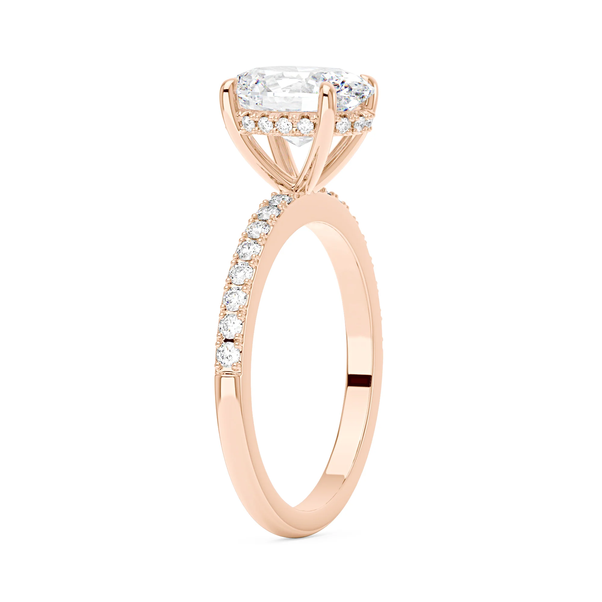 Oval Moissanite Hidden Halo Engagement Ring with Pavé Band - Image 8