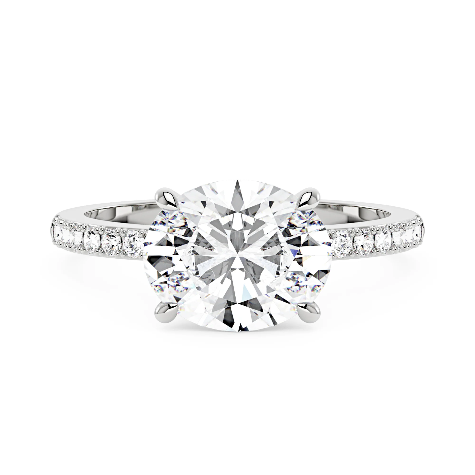 Sideways Oval Moissanite Ring with Pavé Band