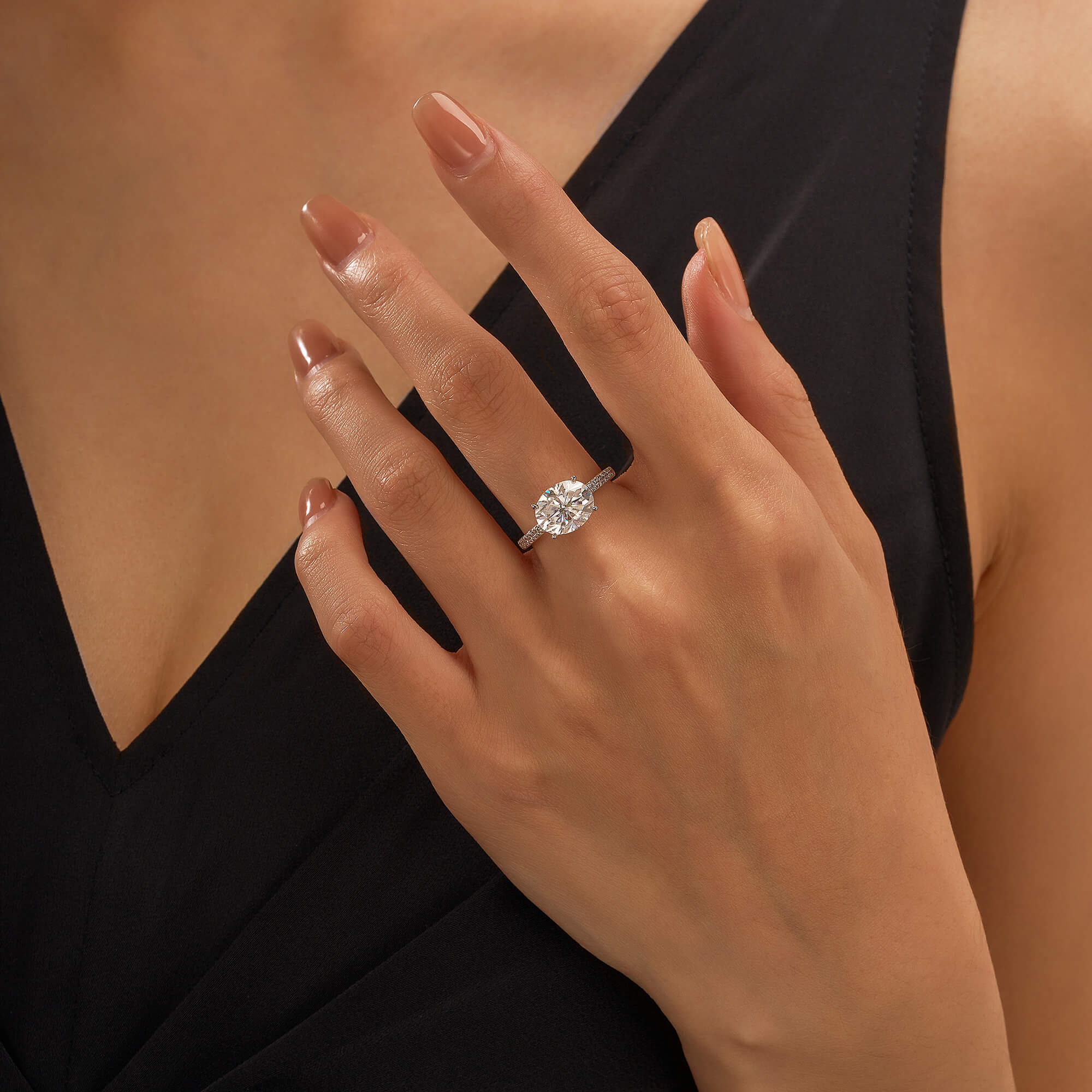 Sideways Oval Moissanite Ring with Pavé Band - Image 10