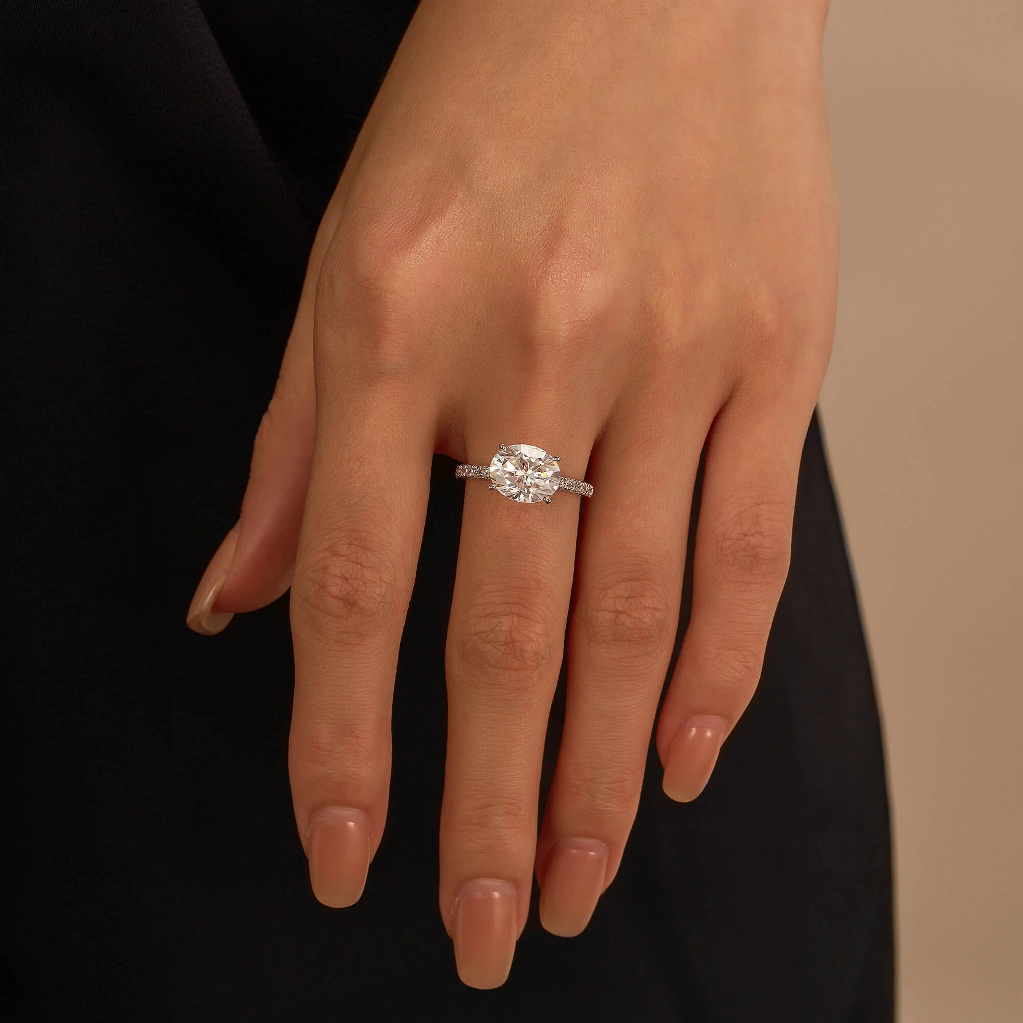 Sideways Oval Moissanite Ring with Pavé Band - Image 12