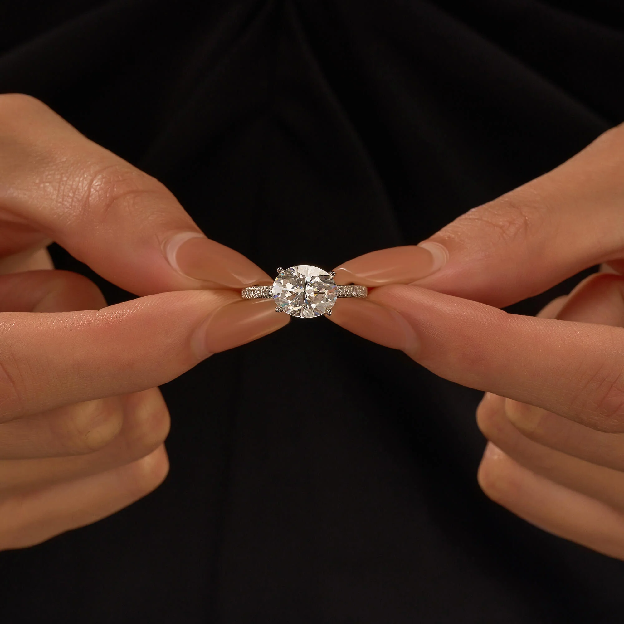 Sideways Oval Moissanite Ring with Pavé Band - Image 13