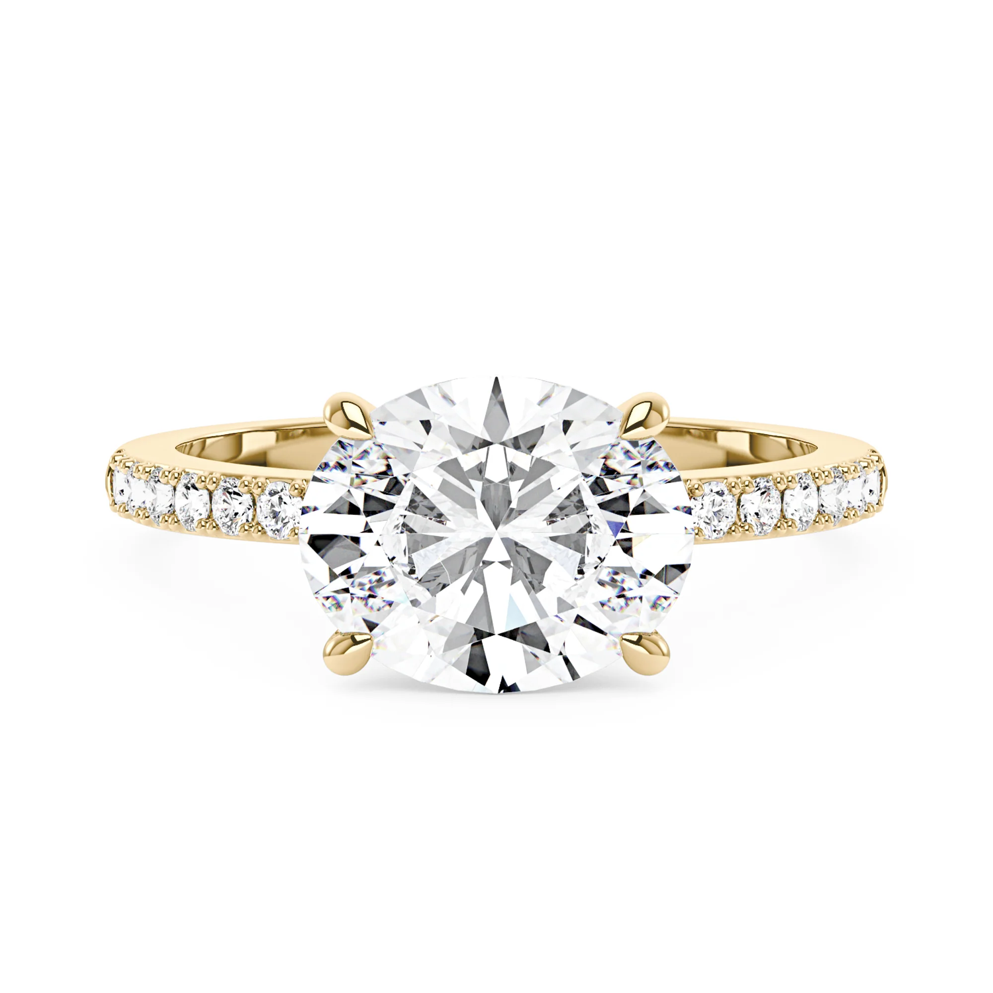 Sideways Oval Moissanite Ring with Pavé Band - Image 4
