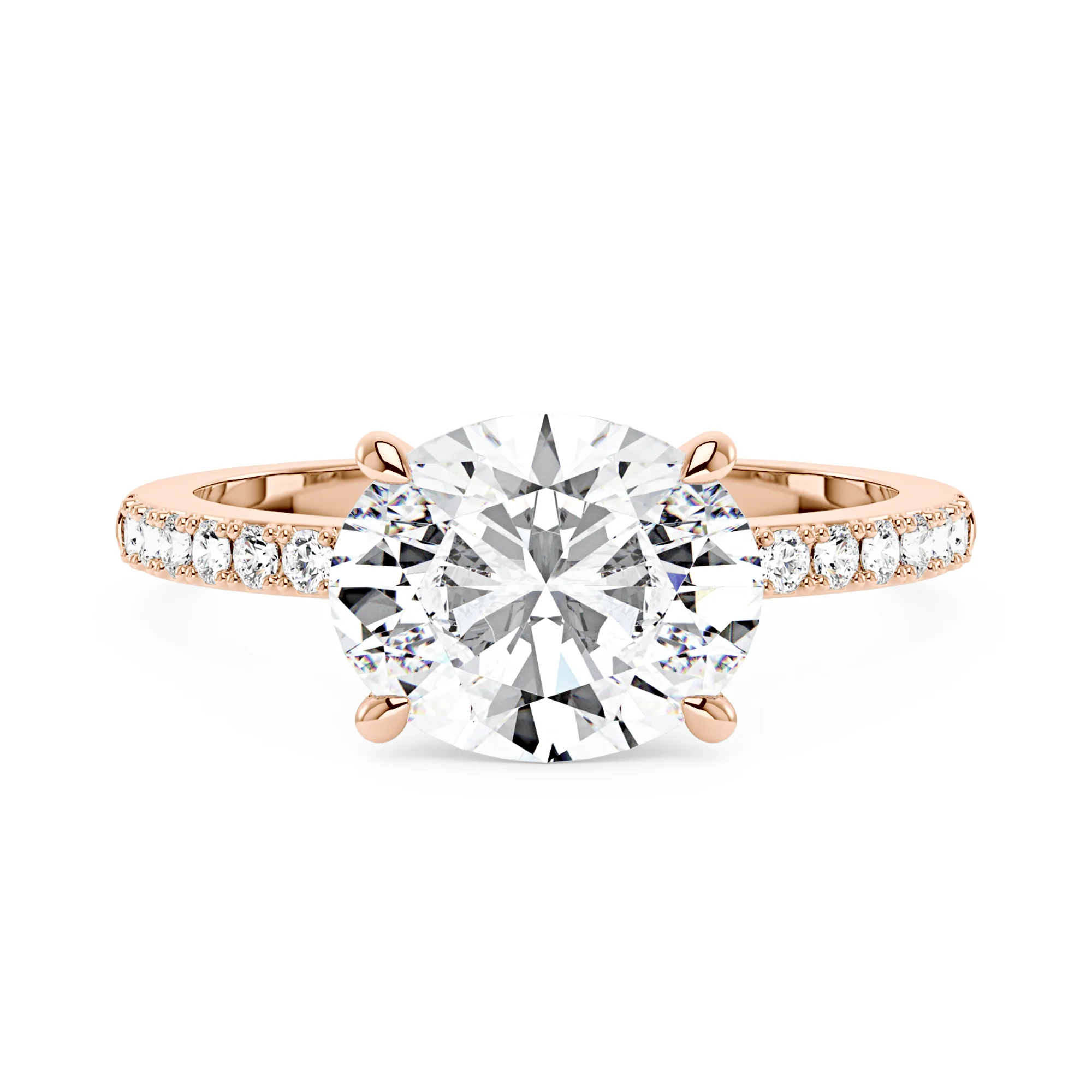 Sideways Oval Moissanite Ring with Pavé Band - Image 7