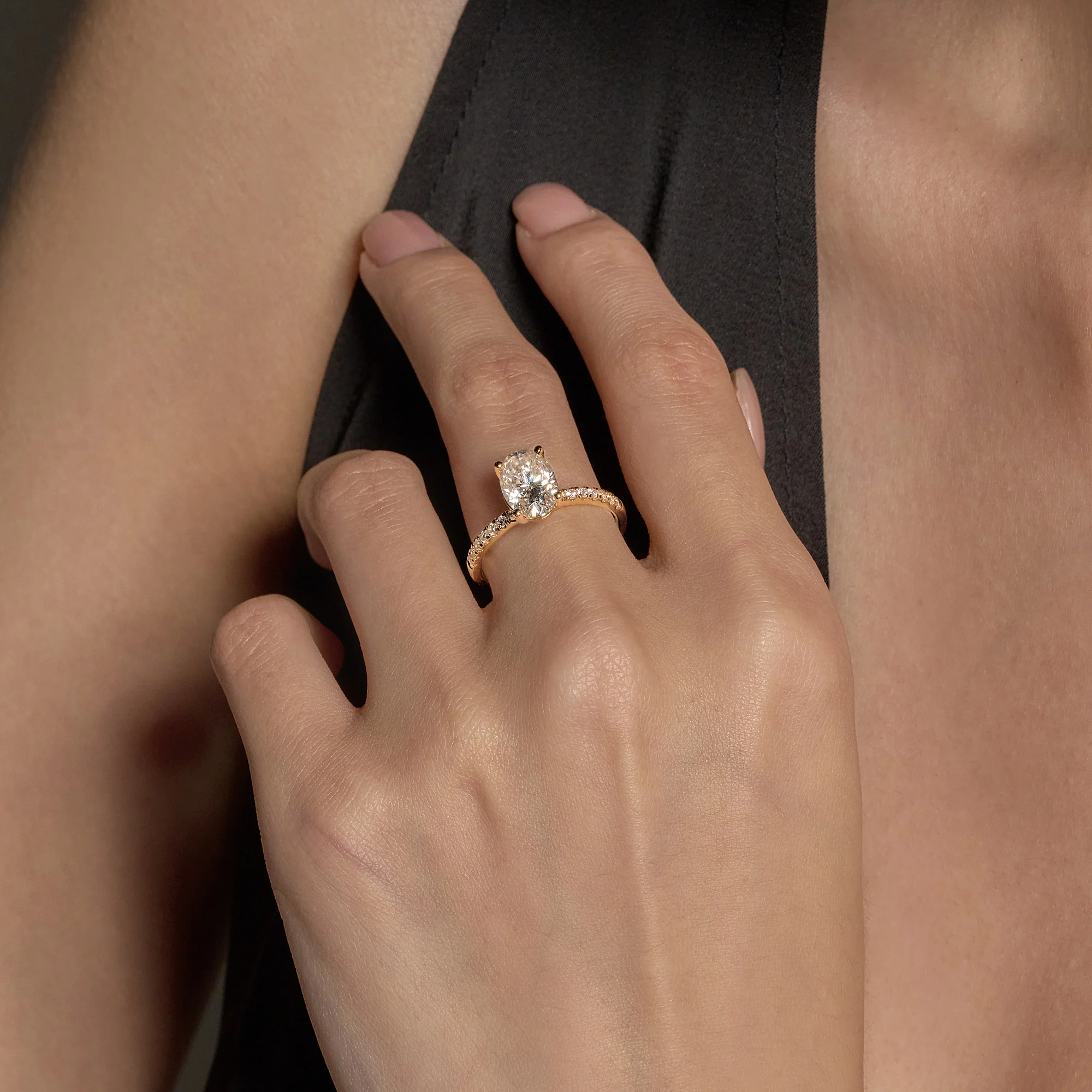Oval Moissanite Pave Band Ring - Image 12