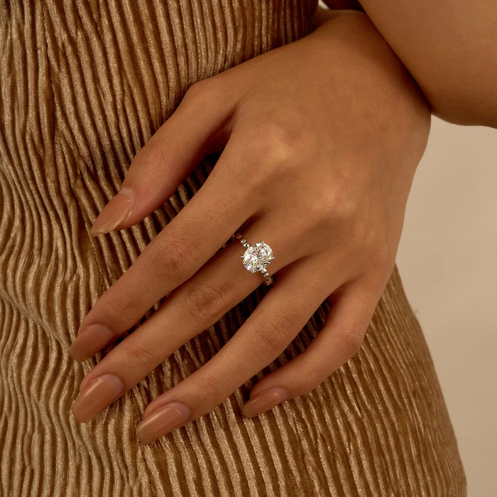 Oval Moissanite Solitaire Ring with Bow-Tie Band - Image 10
