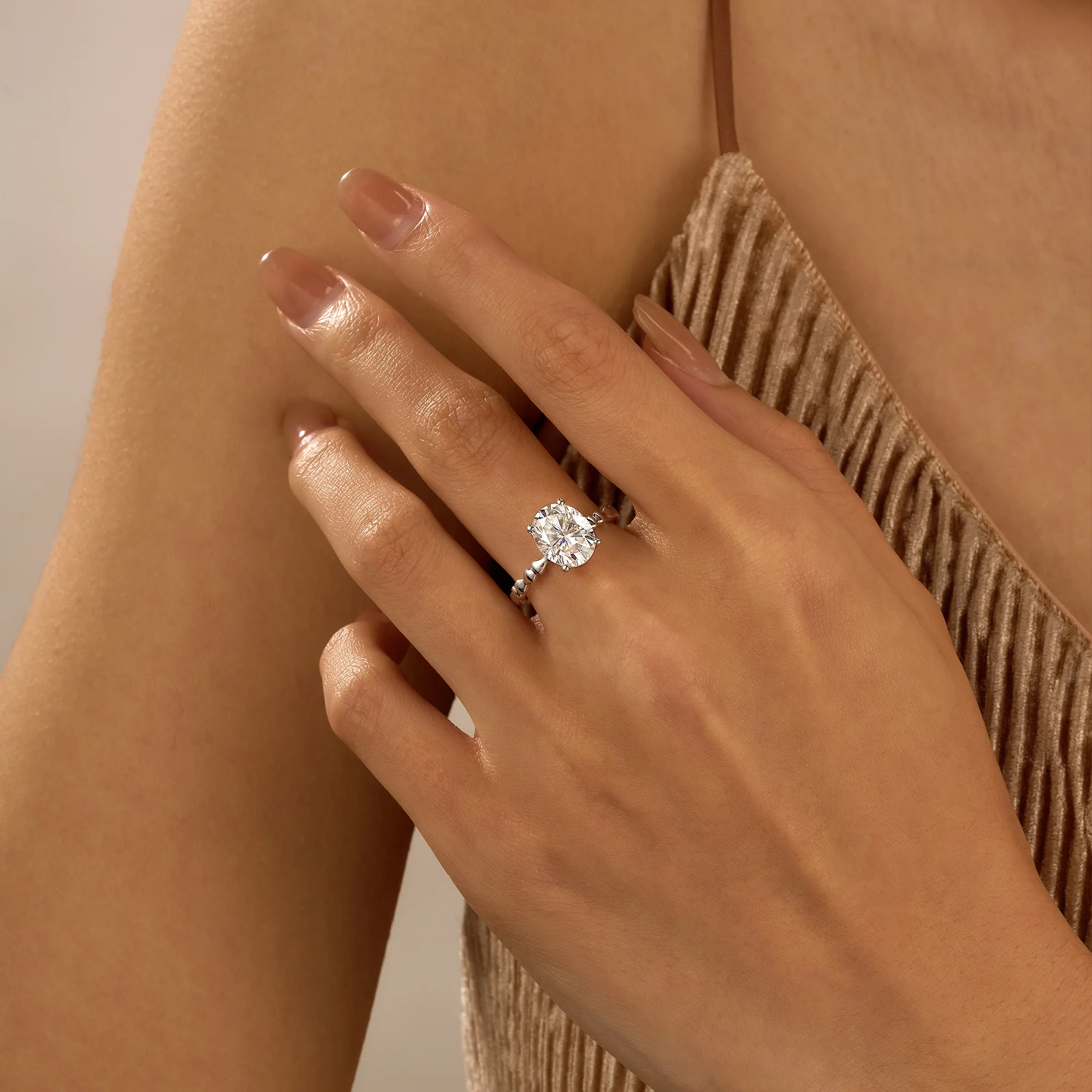 Oval Moissanite Solitaire Ring with Bow-Tie Band - Image 13