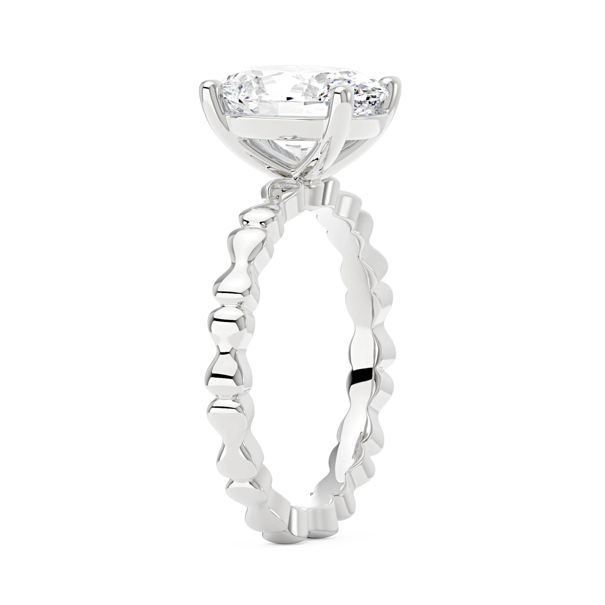 Oval Moissanite Solitaire Ring with Bow-Tie Band - Image 2
