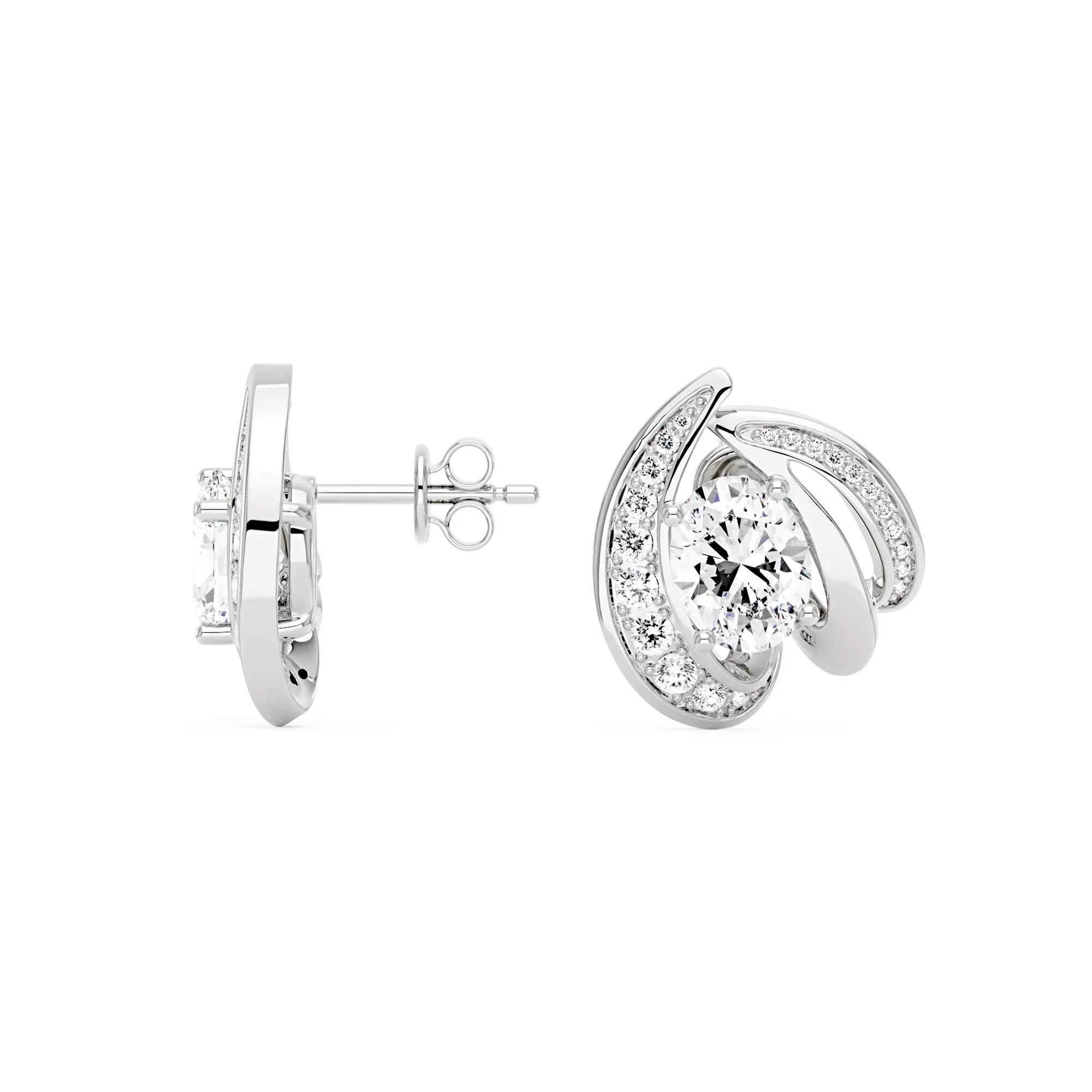 2 Carat Oval Shaped Cluster Moissanite Earrings - Image 3
