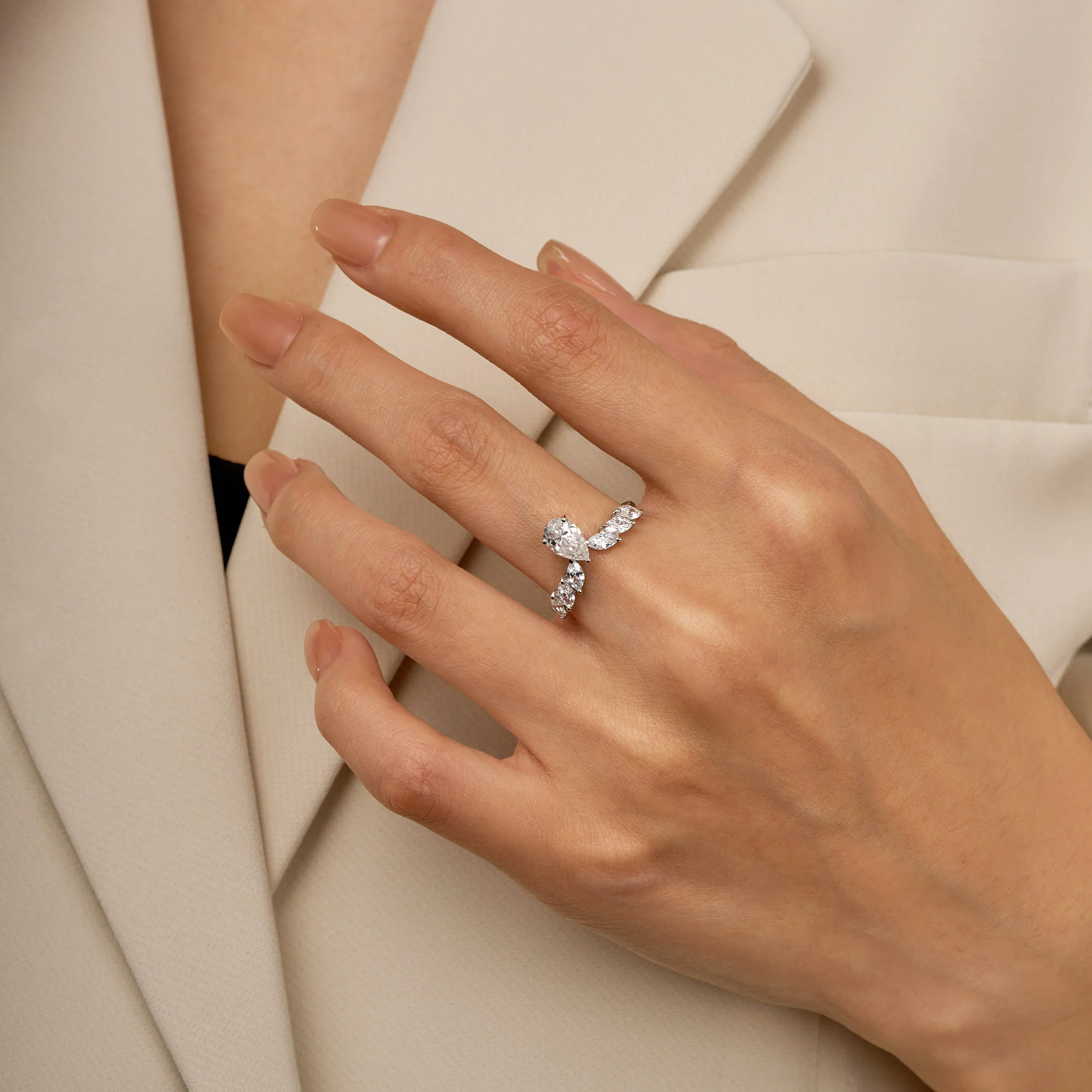 Pear and Marquise Moissanite Ring - Image 10