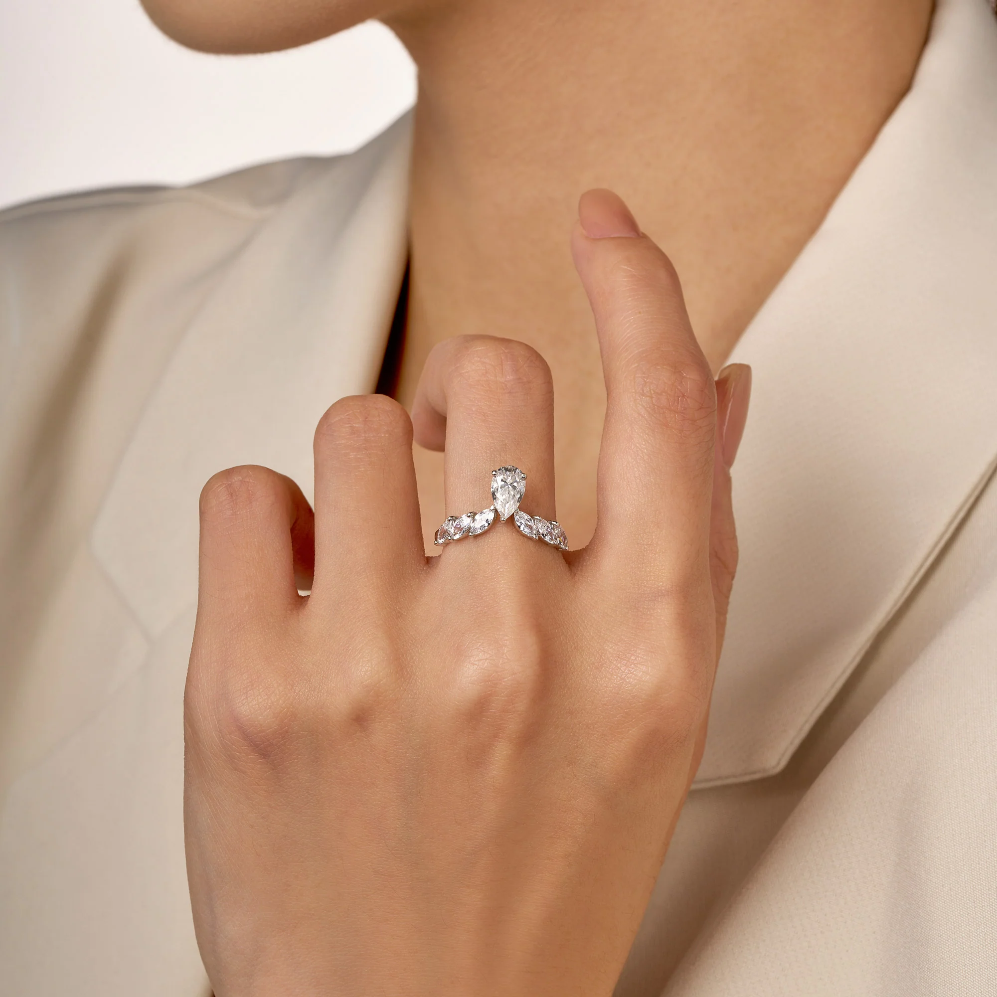 Pear and Marquise Moissanite Ring - Image 11