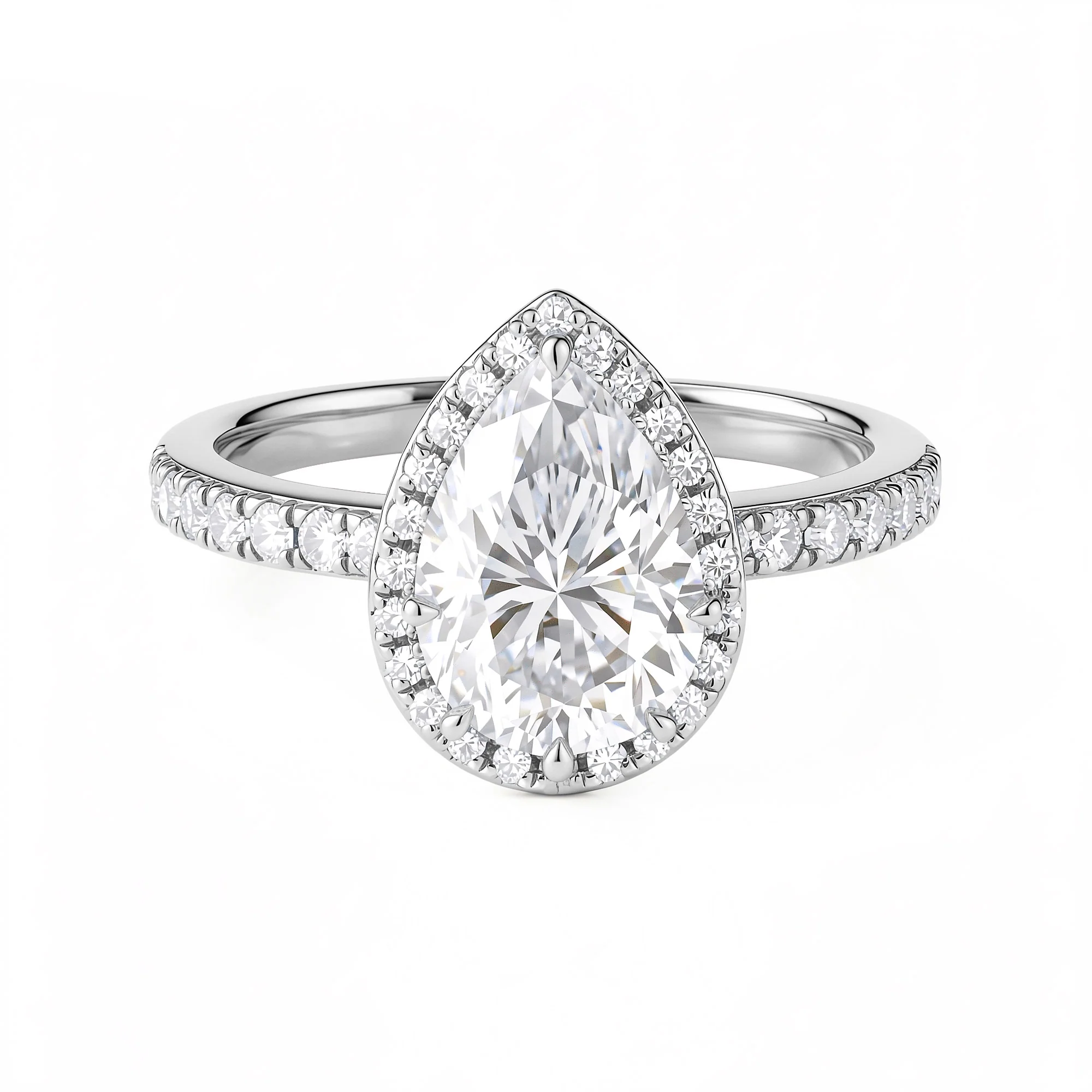 Pear Cut Moissanite Engagement Wedding Halo Pave Ring