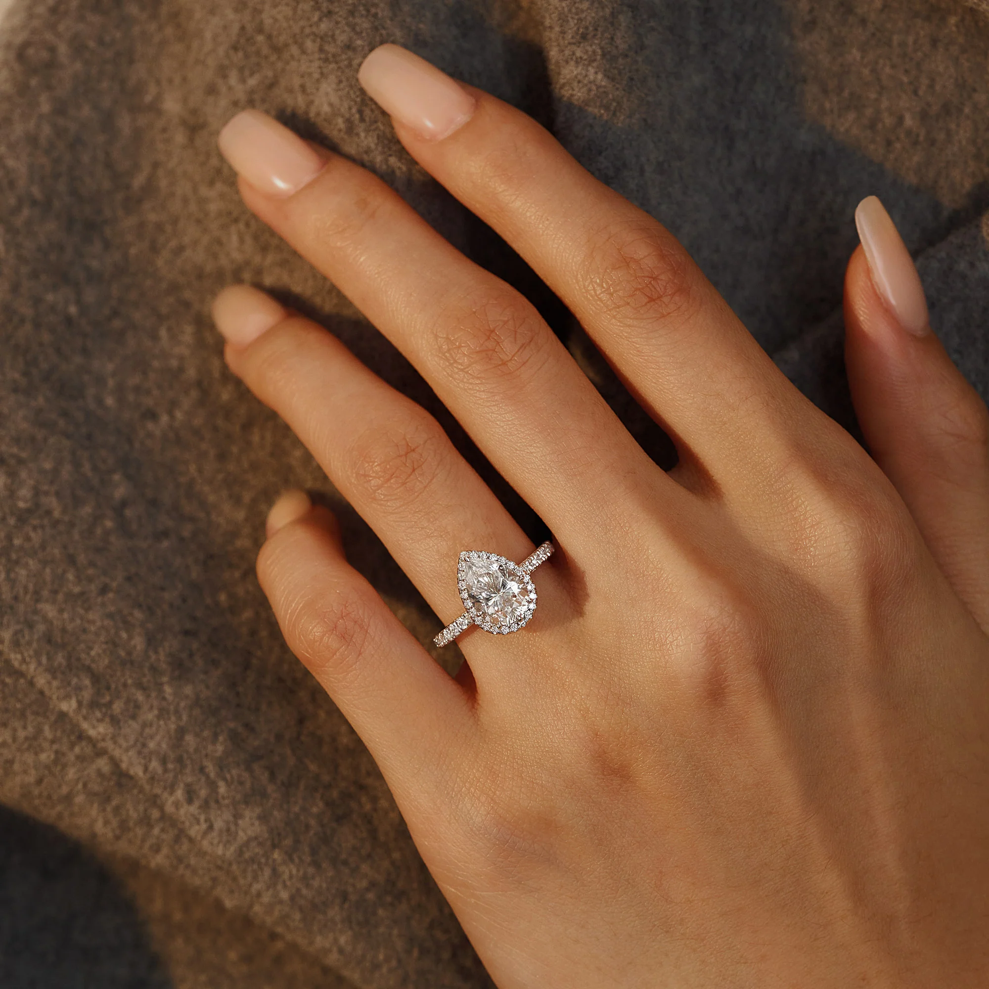 Pear Cut Moissanite Engagement Wedding Halo Pave Ring - Image 10