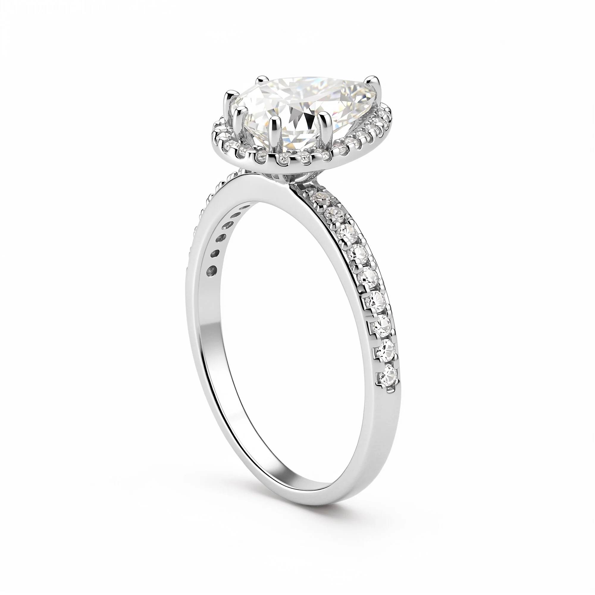 Pear Cut Moissanite Engagement Wedding Halo Pave Ring - Image 2