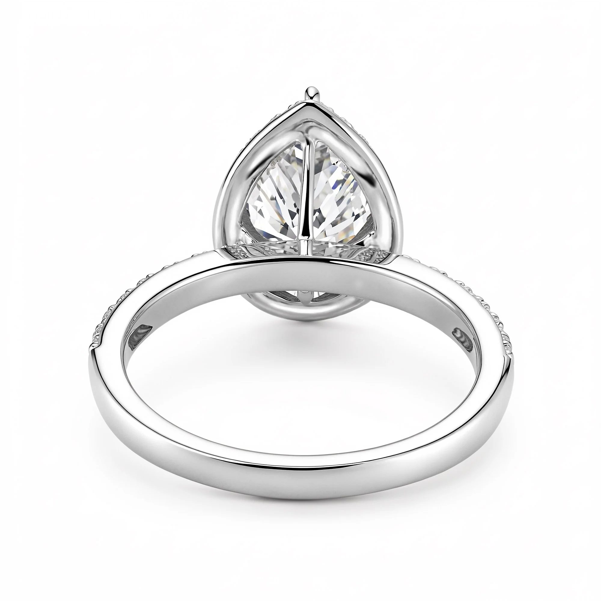 Pear Cut Moissanite Engagement Wedding Halo Pave Ring - Image 3