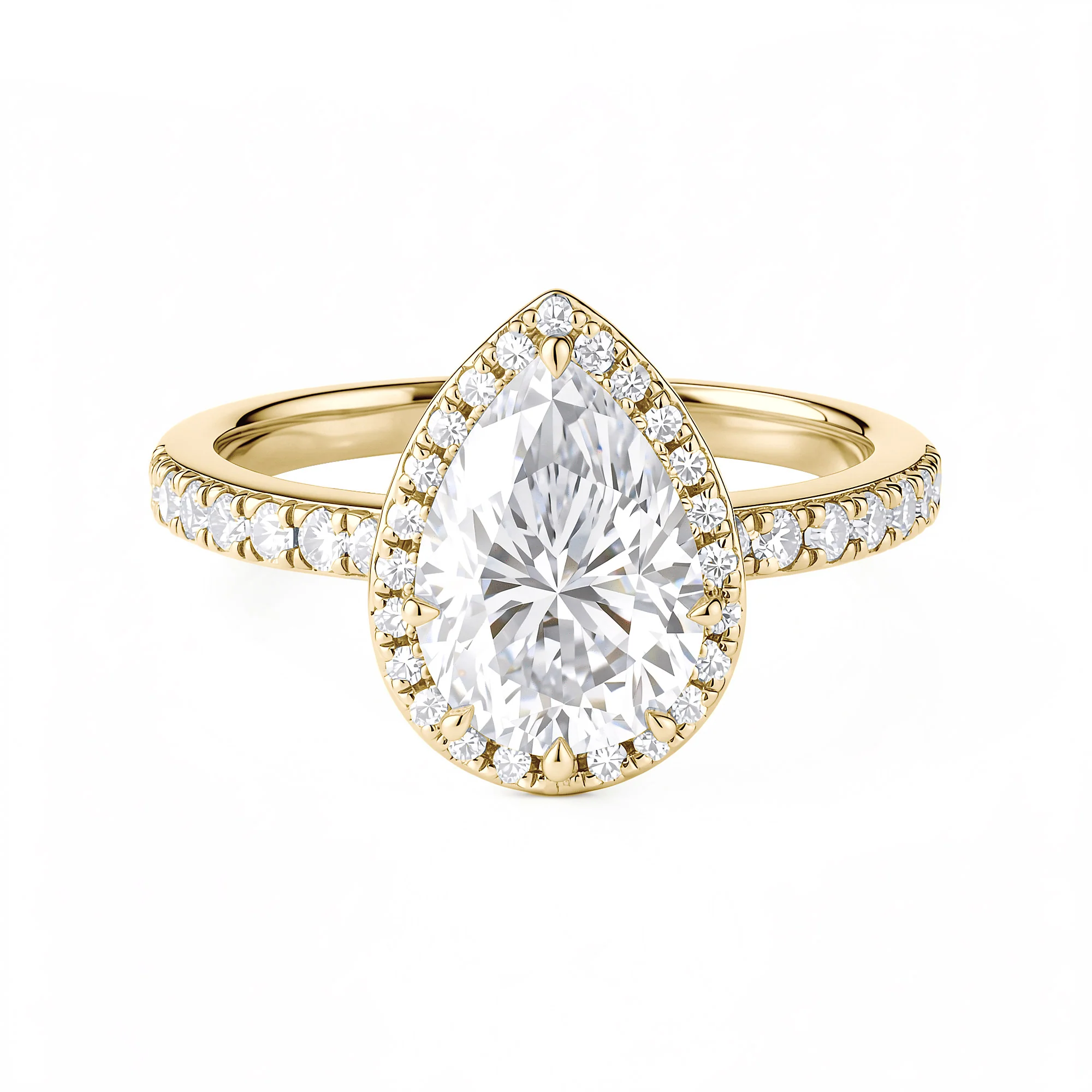 Pear Cut Moissanite Engagement Wedding Halo Pave Ring - Image 4