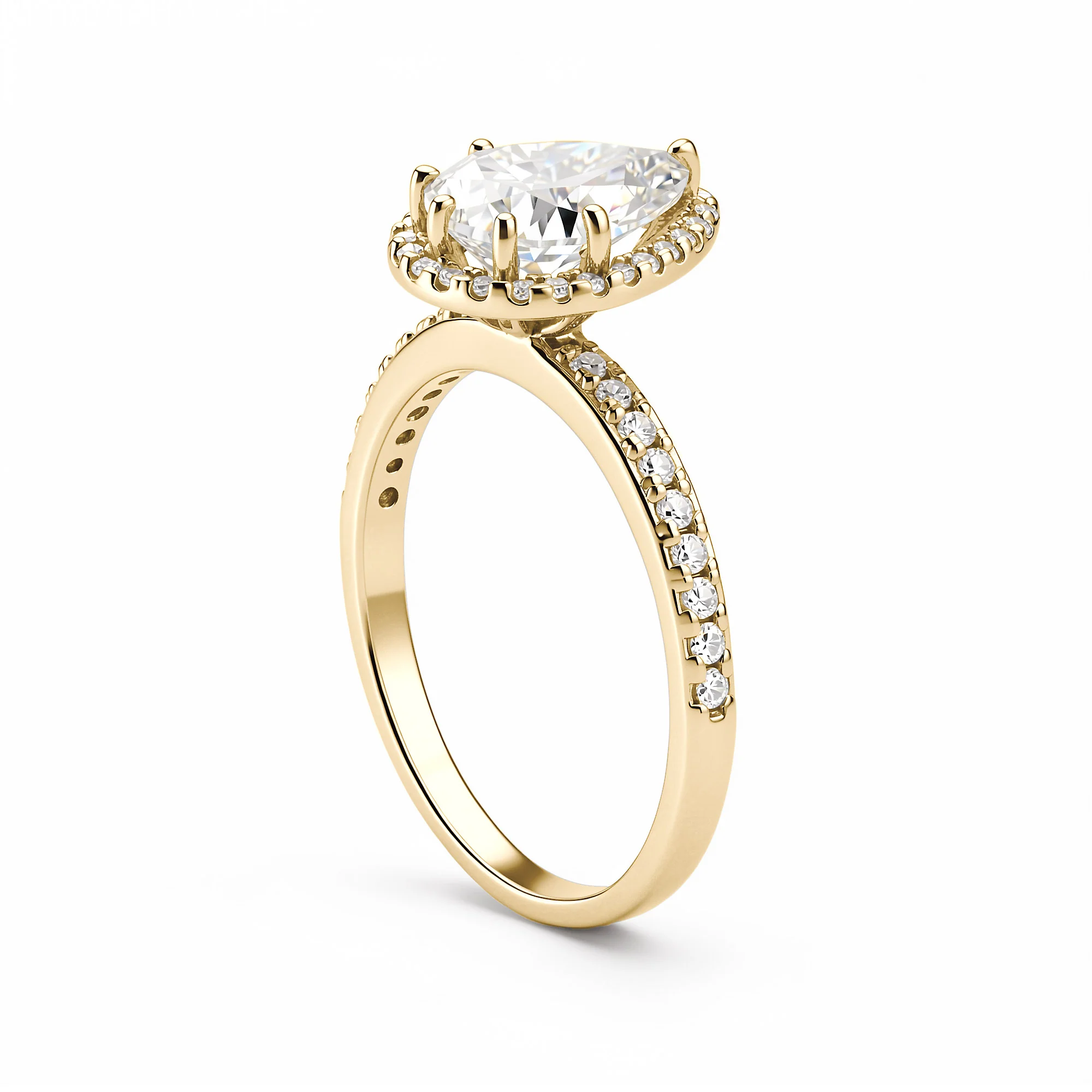 Pear Cut Moissanite Engagement Wedding Halo Pave Ring - Image 5
