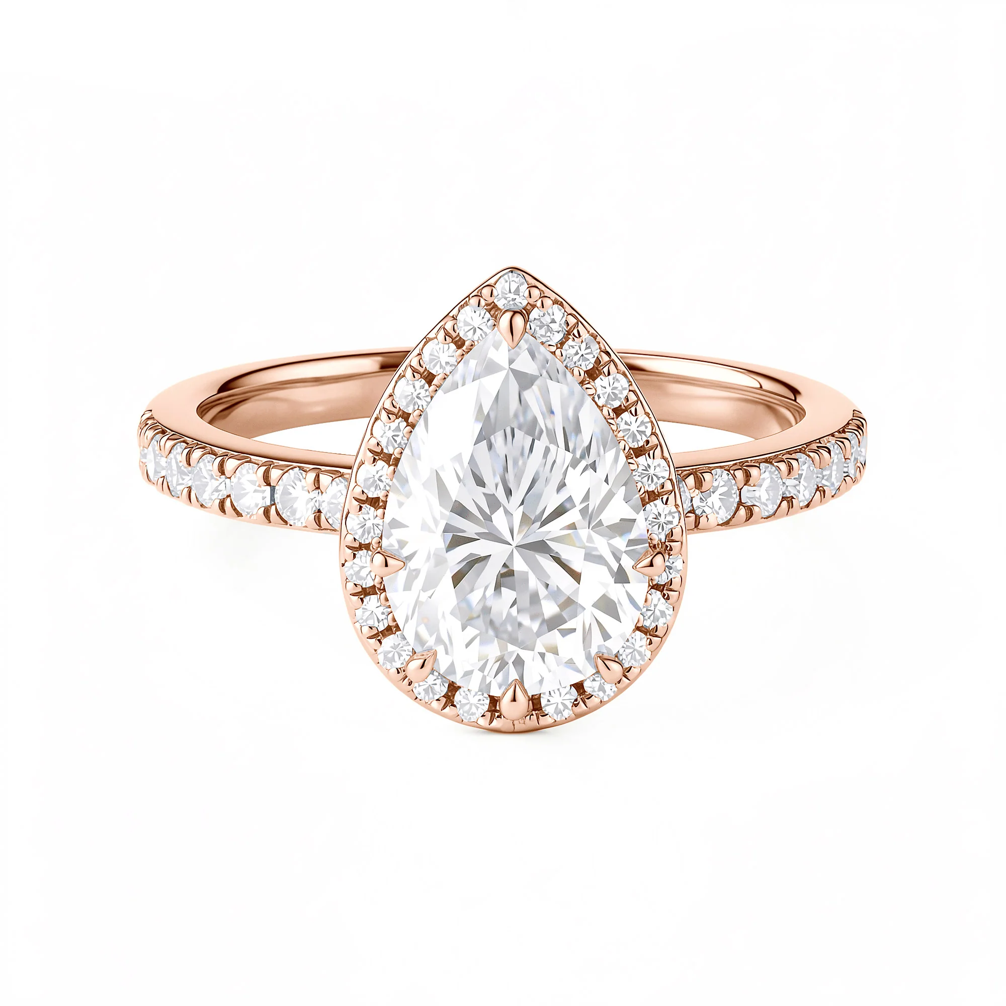 Pear Cut Moissanite Engagement Wedding Halo Pave Ring - Image 7