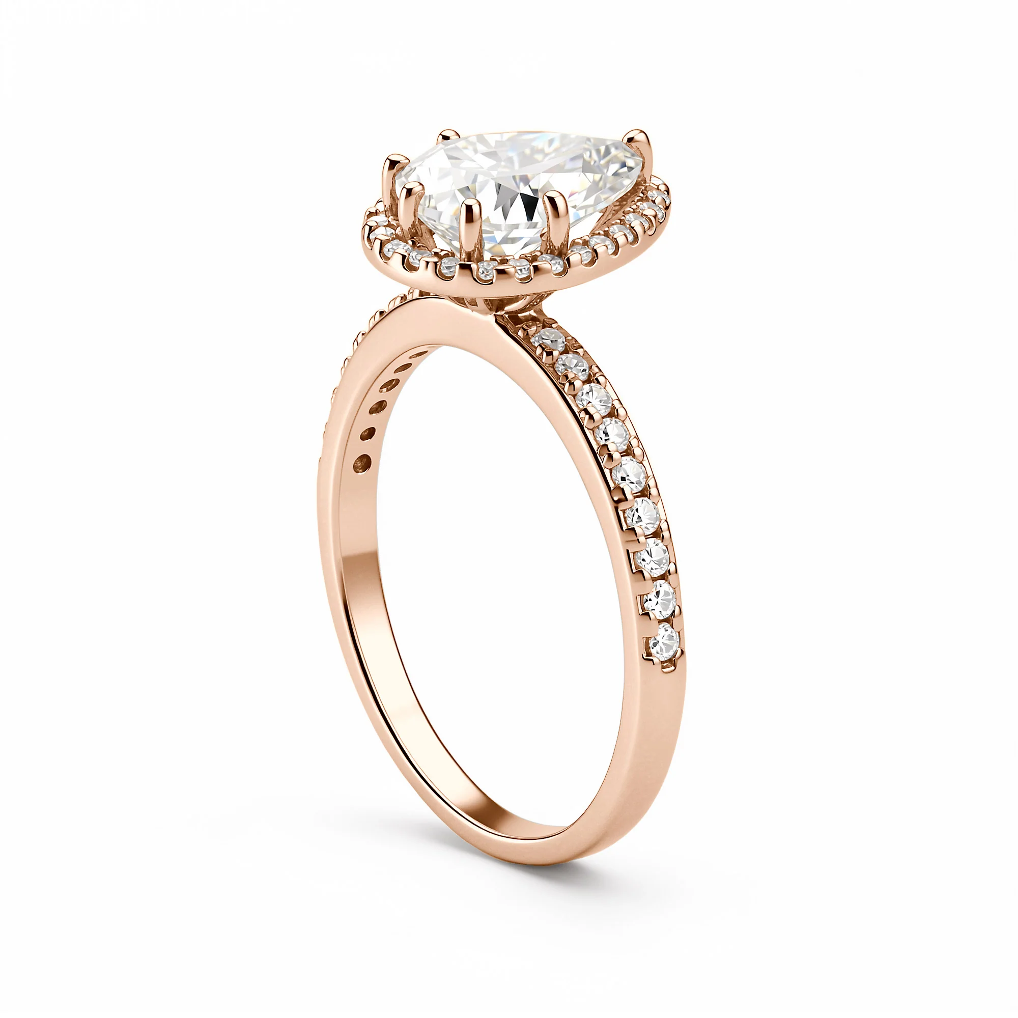 Pear Cut Moissanite Engagement Wedding Halo Pave Ring - Image 8