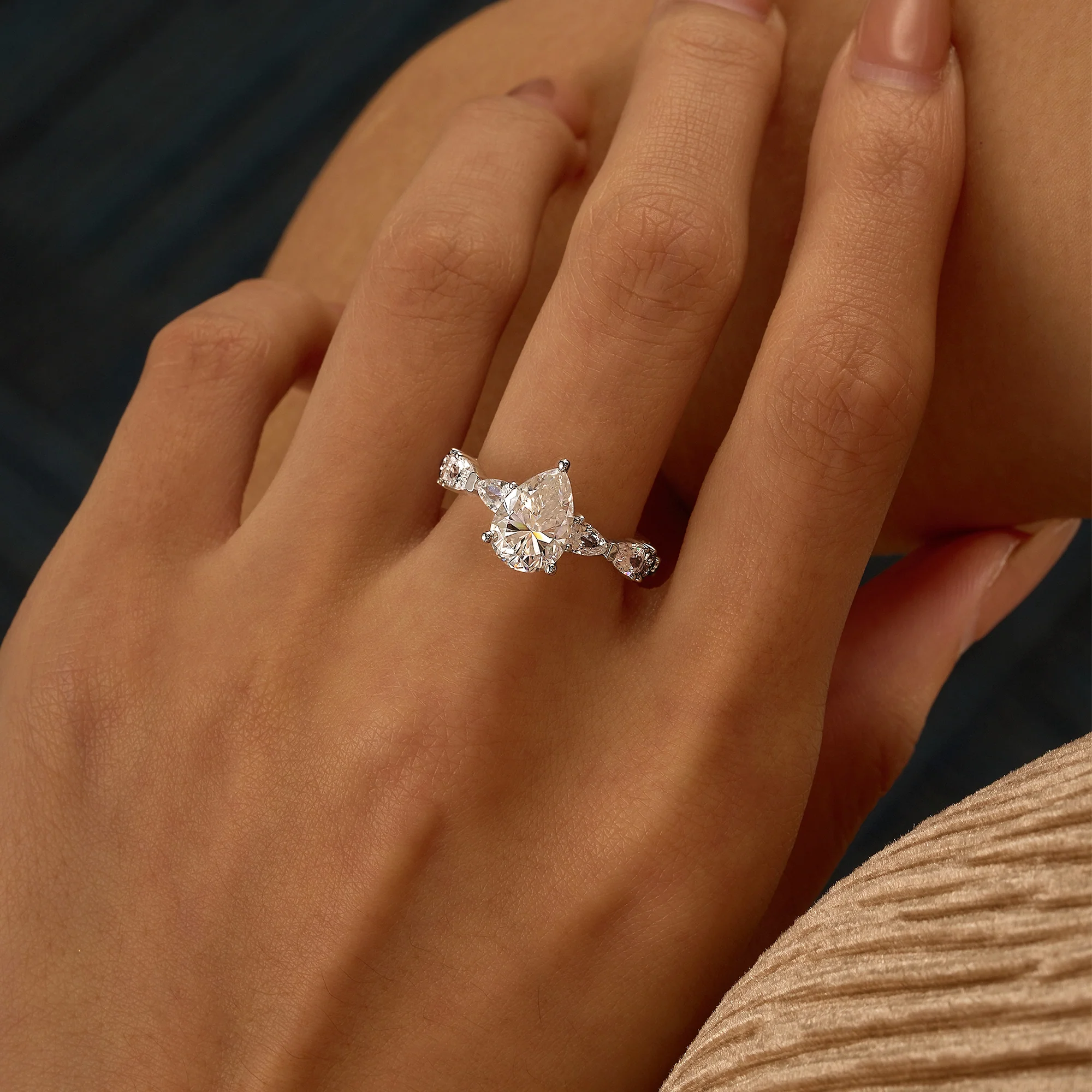 Nature Inspired Pear Cut Moissanite Ring with Full Accent Stones - Image 10