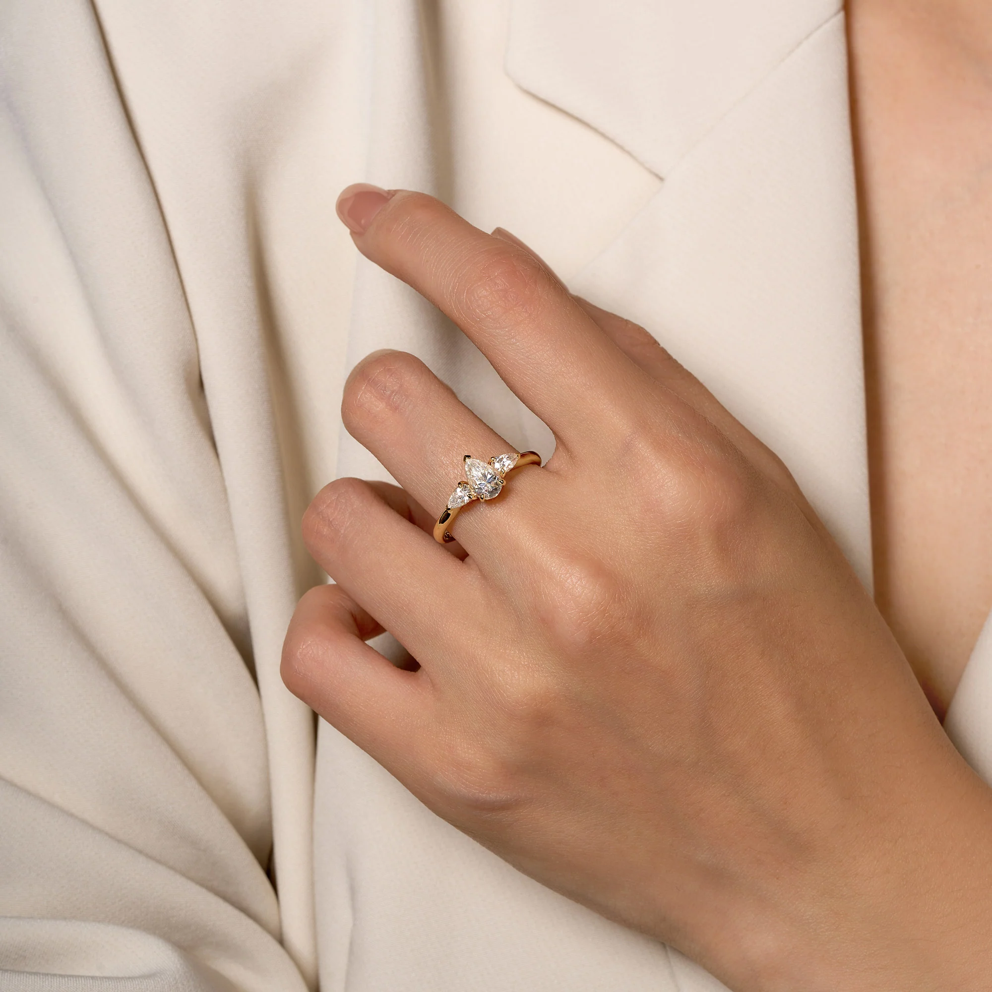 Pear Cut Moissanite Three Stone Ring - Image 11