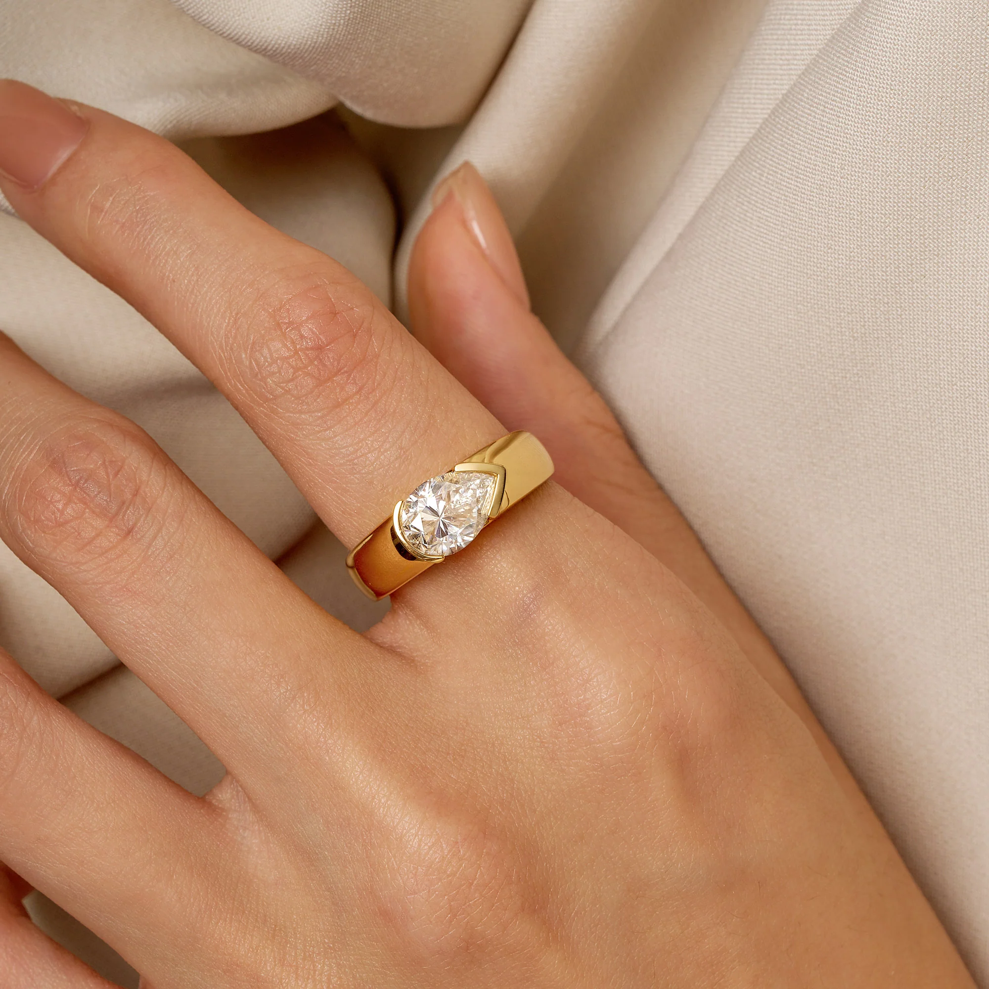 Pear Moissanite Chunky Band Ring - Image 11