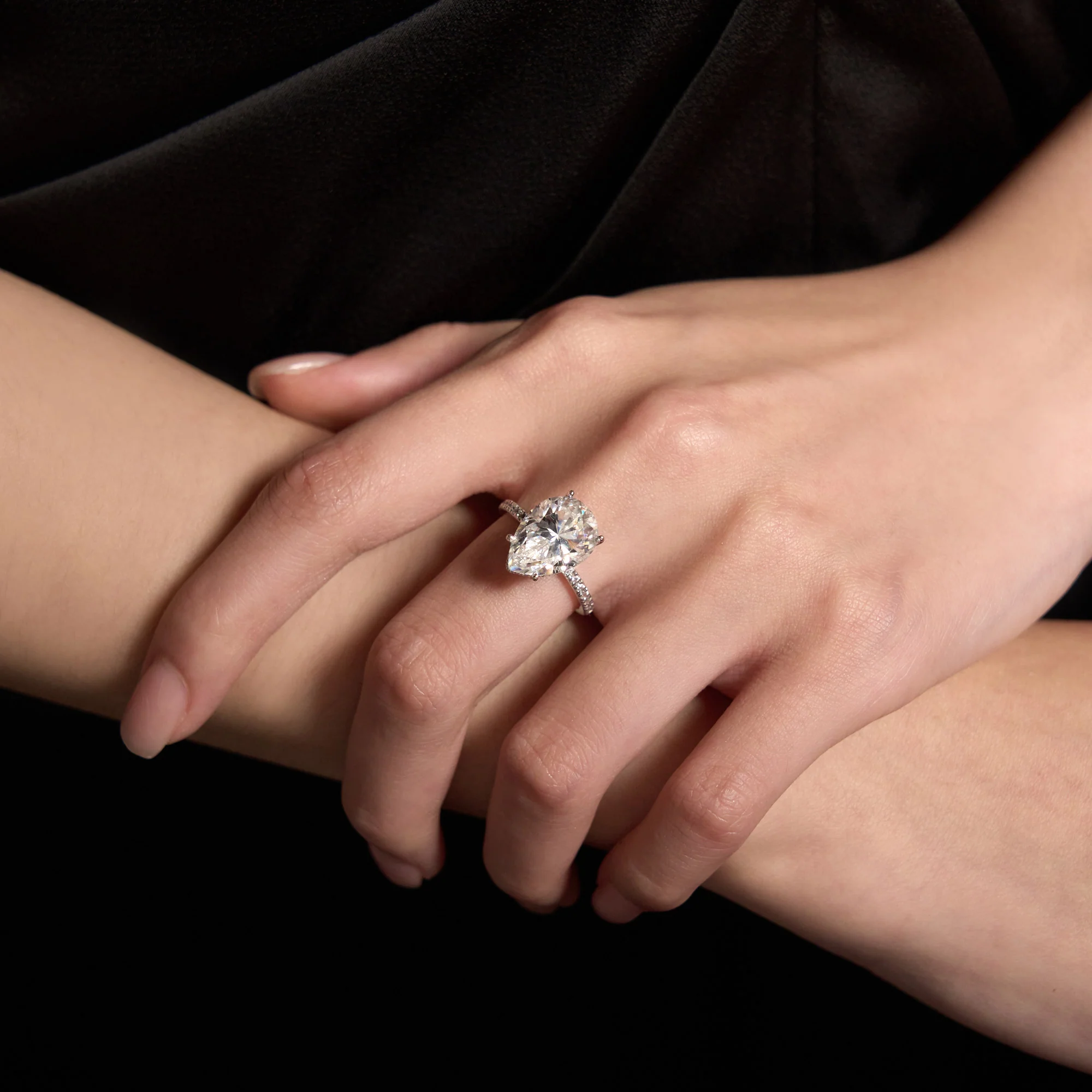 Pear Cut Engagement Ring with Pavé Band - Image 10